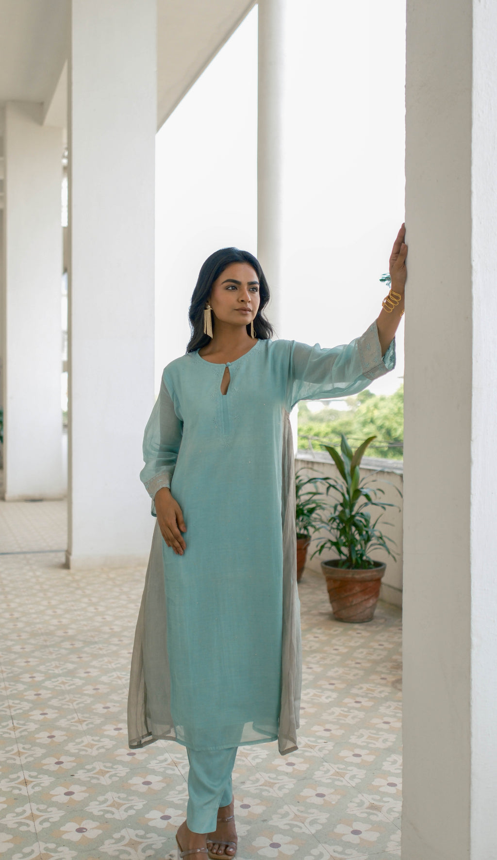 Mint Chikankari Kurta Set