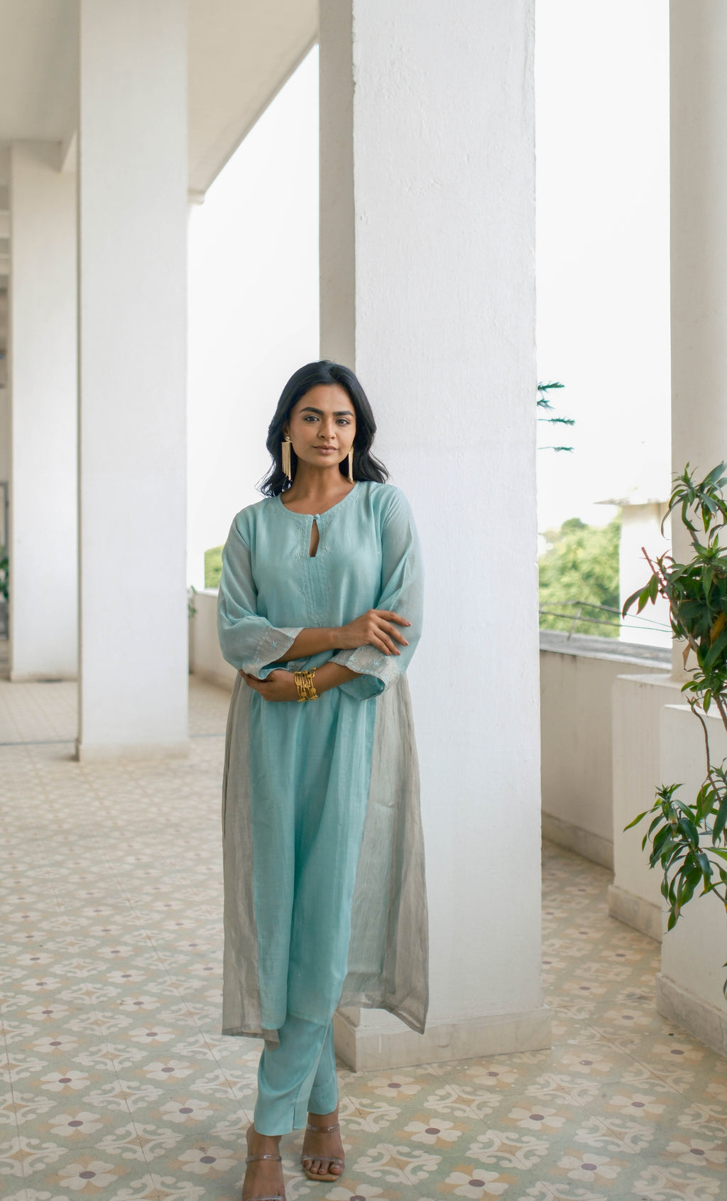 Mint Chikankari Kurta Set