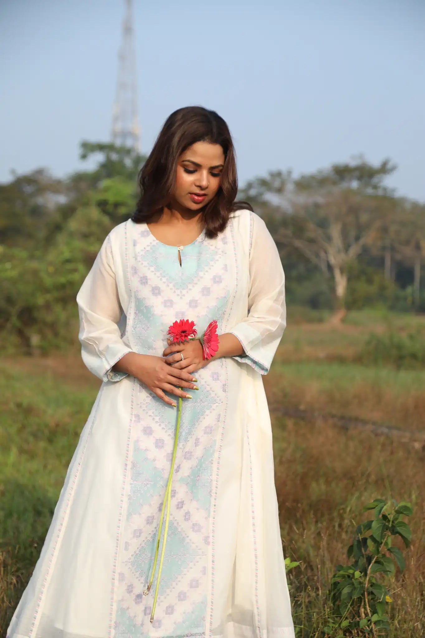 Kolam White Panel Kurta