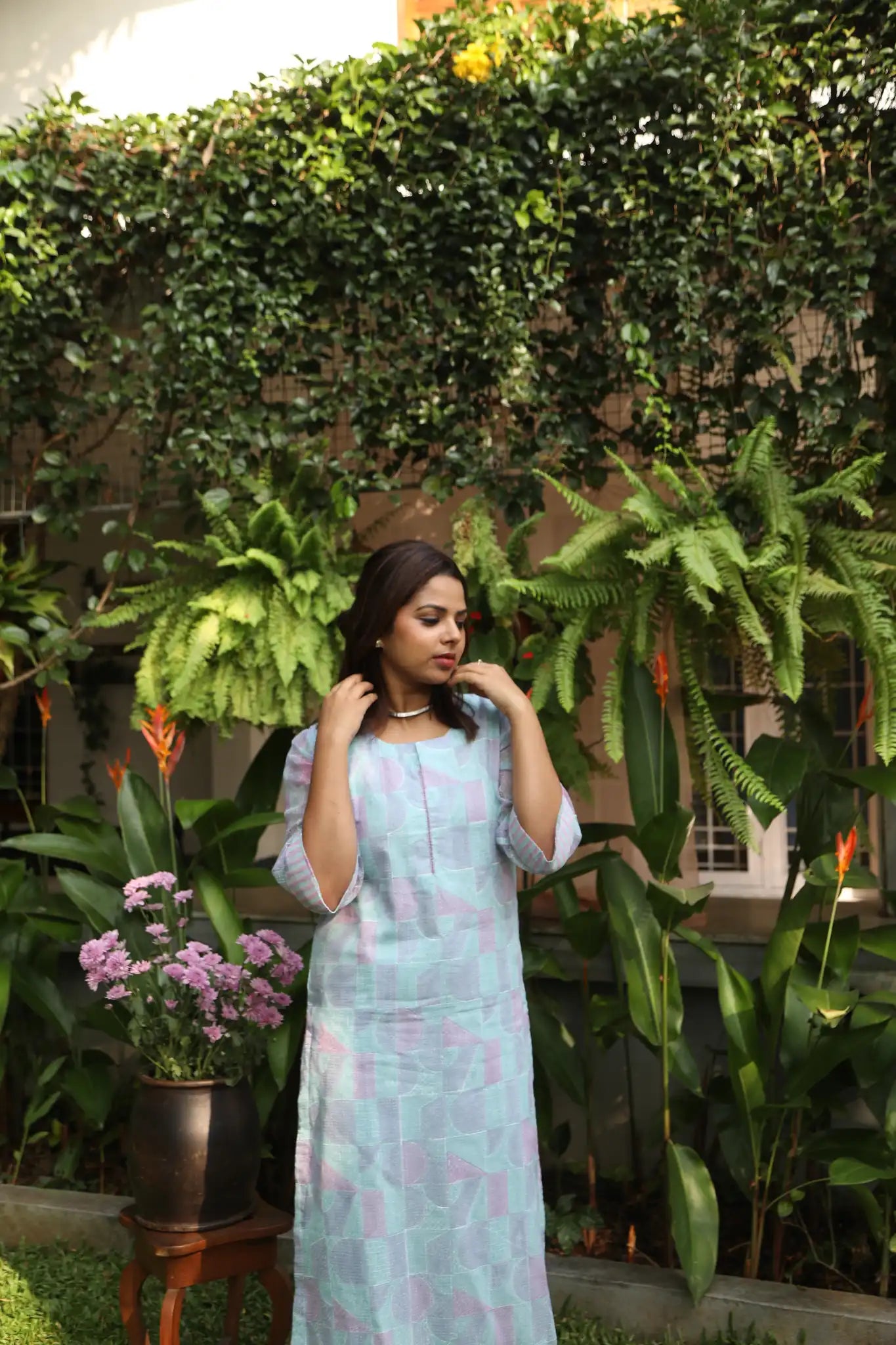 Geometric Pattern Kota Kurta w/liner