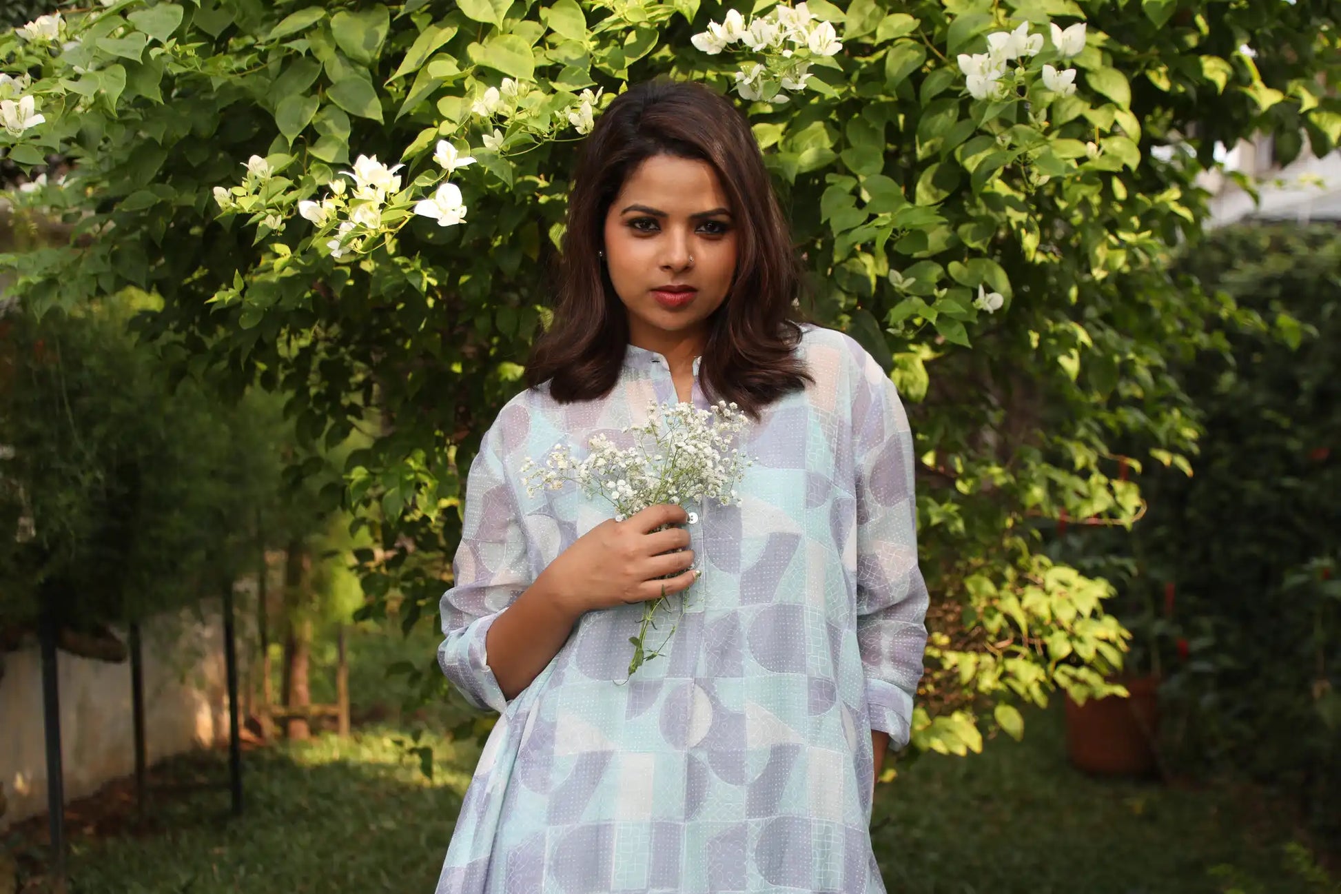 Geometric Pattern Chanderi Dress