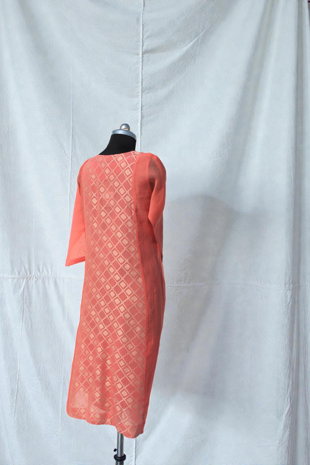 Pure Banaras Dress - Peach