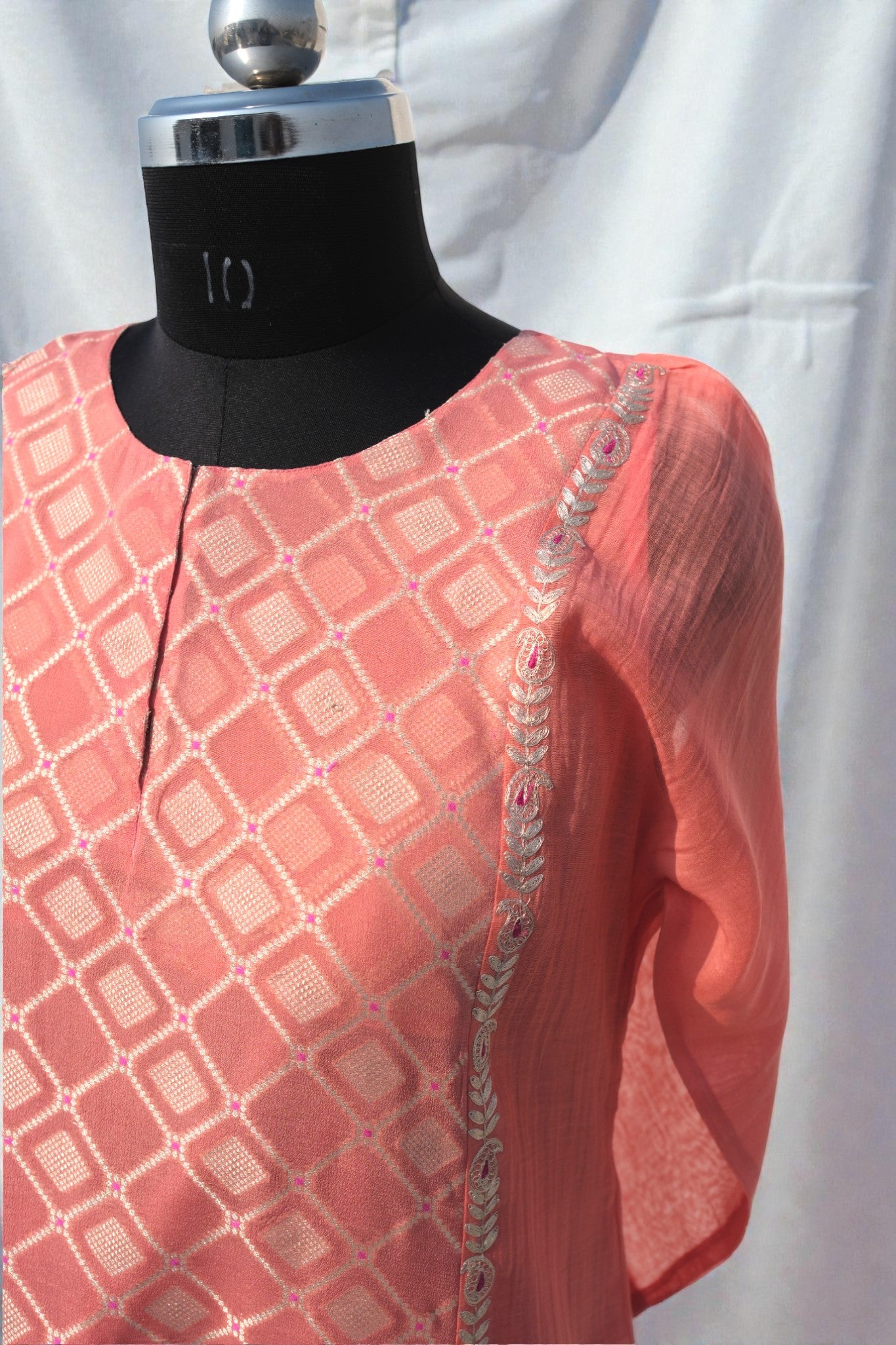 Pure Banaras Dress - Peach
