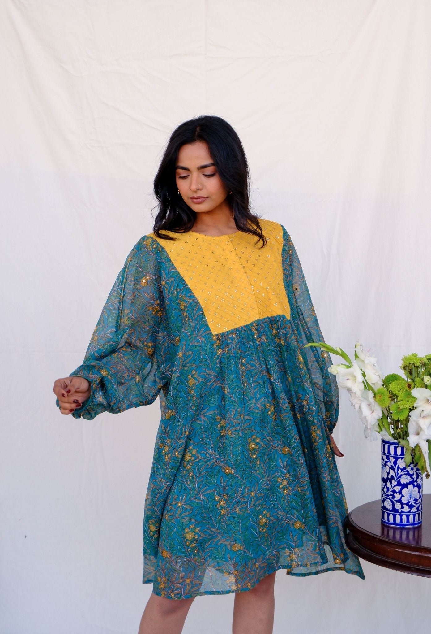 Jade Garden Chiffon Midi Dress