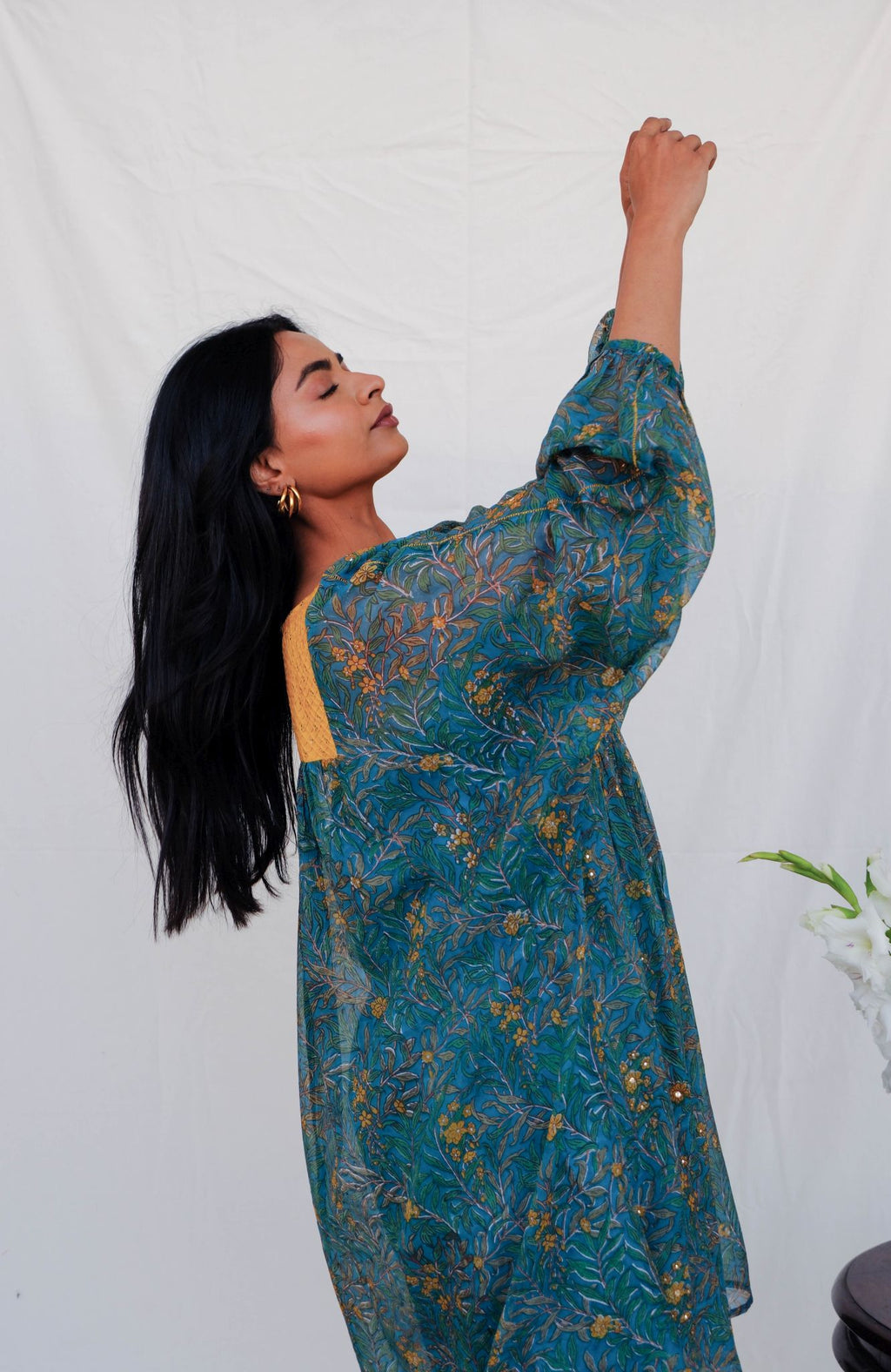 Jade Garden Chiffon Midi Dress