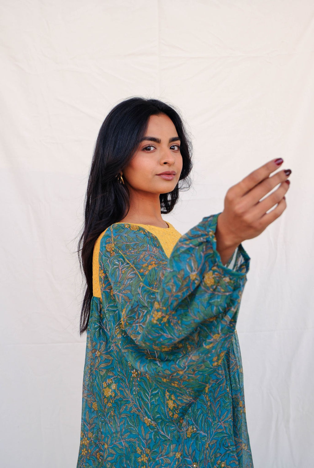 Jade Garden Chiffon Midi Dress