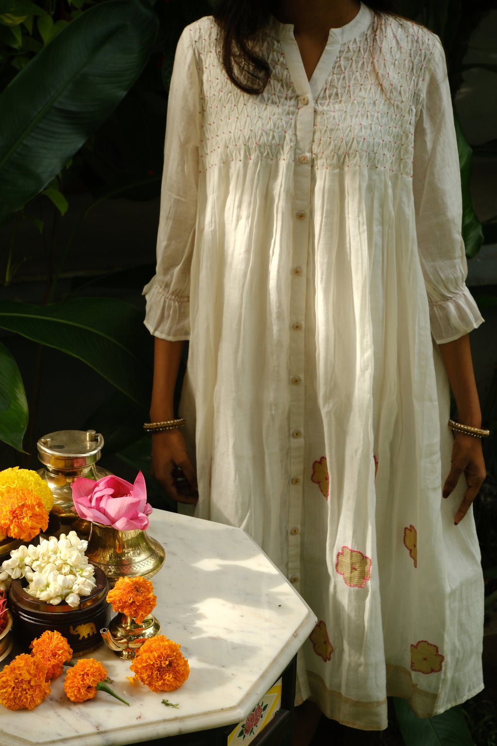 White Chanderi dress with Applique work