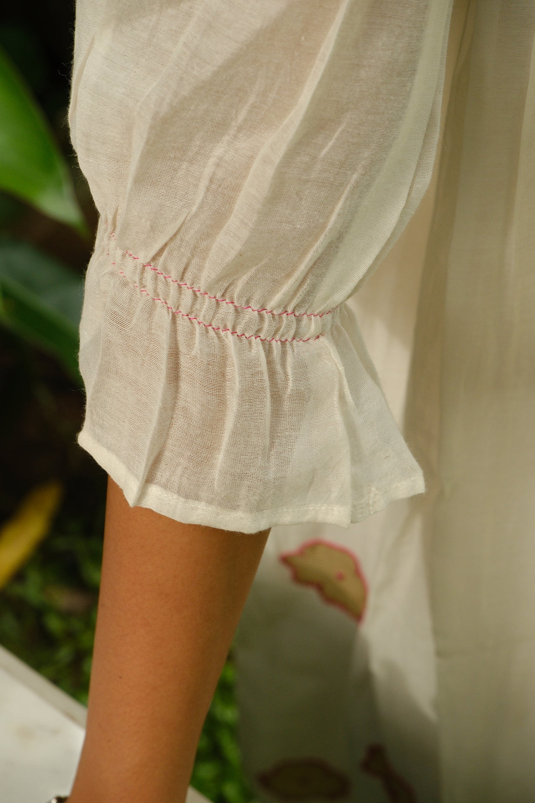 White Chanderi dress with Applique work