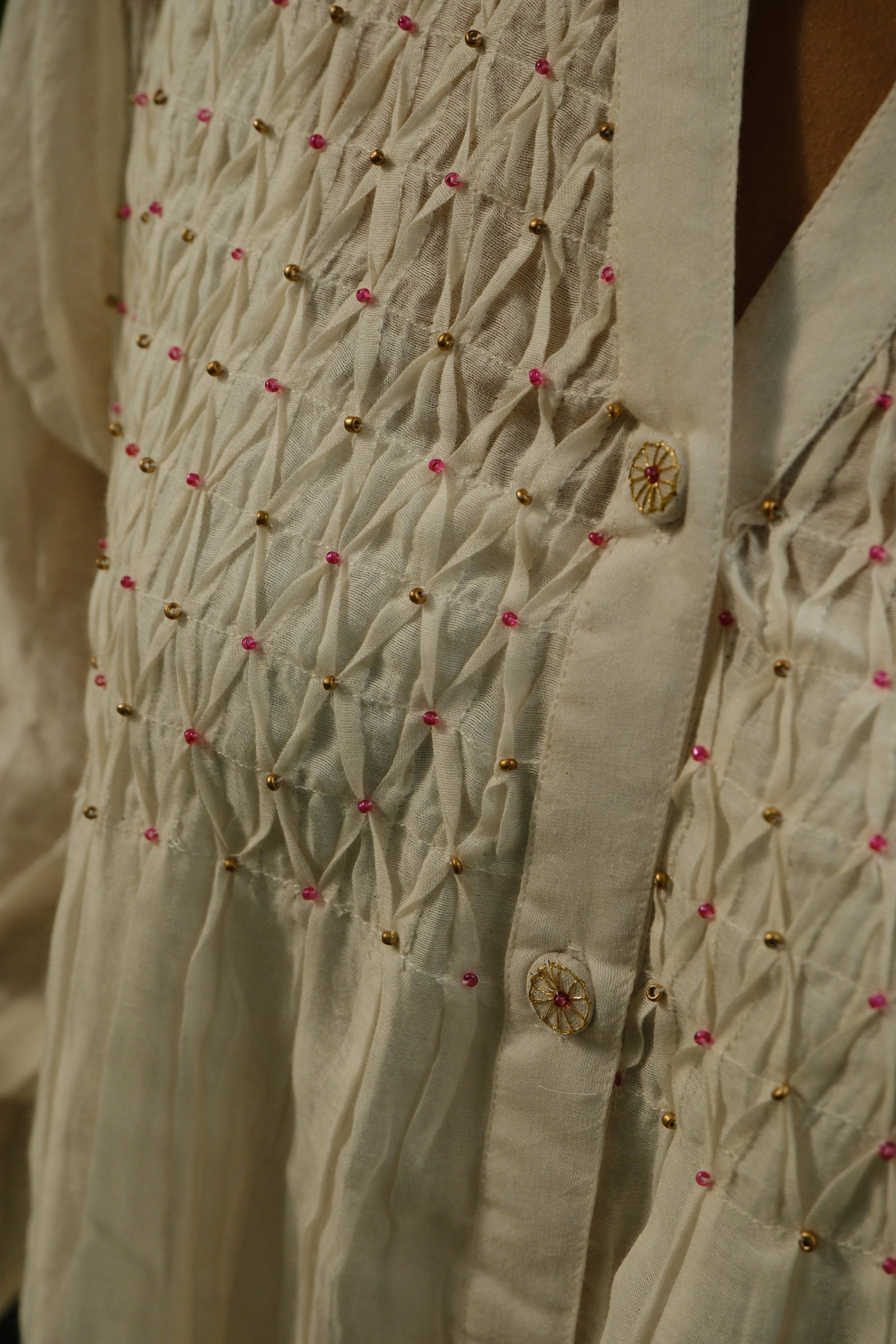 White Chanderi dress with Applique work