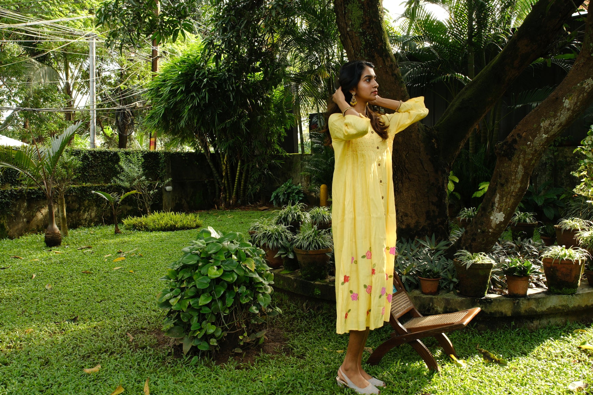 Yellow Floral Applique Dress