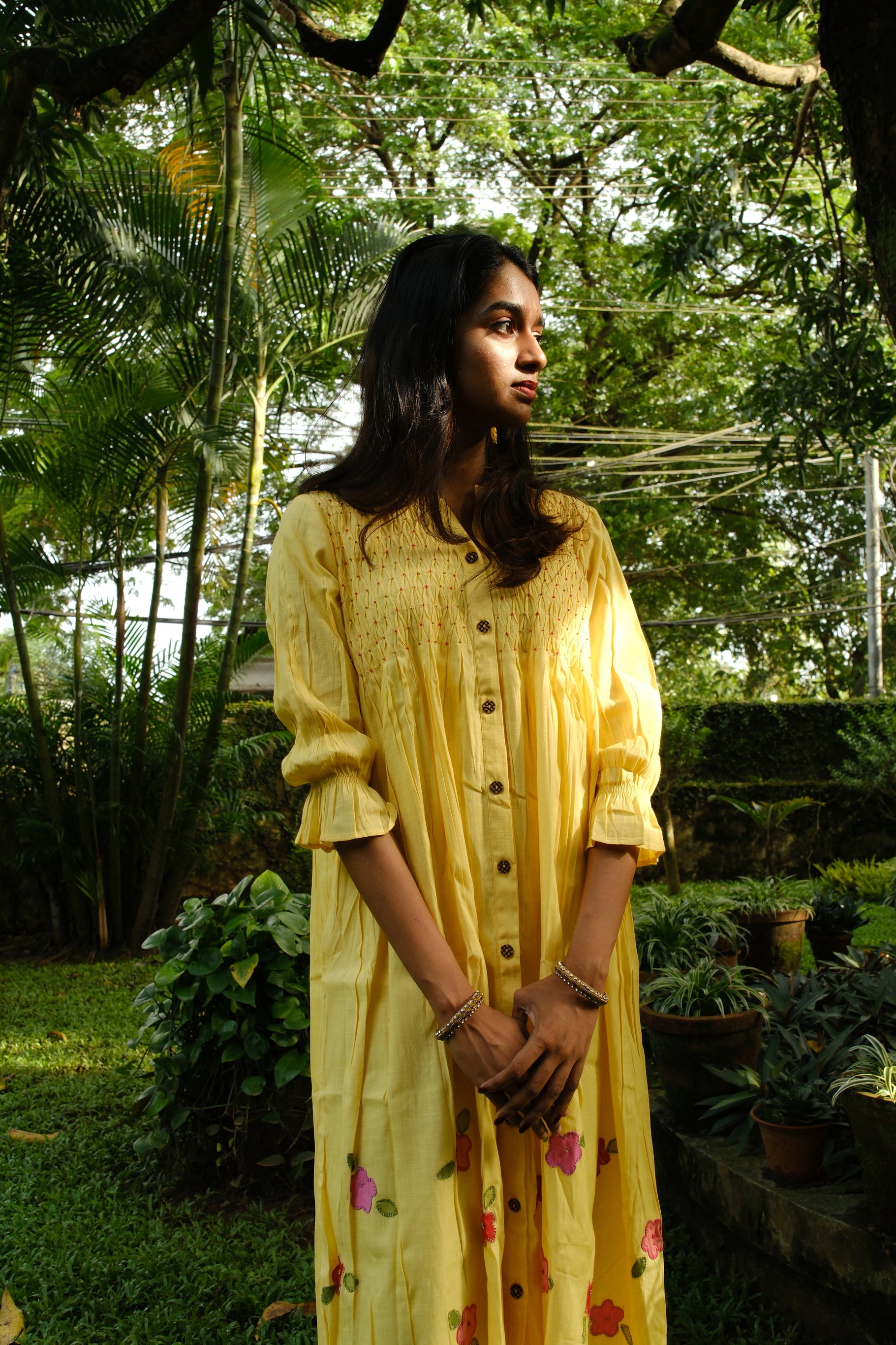 Yellow Floral Applique Dress