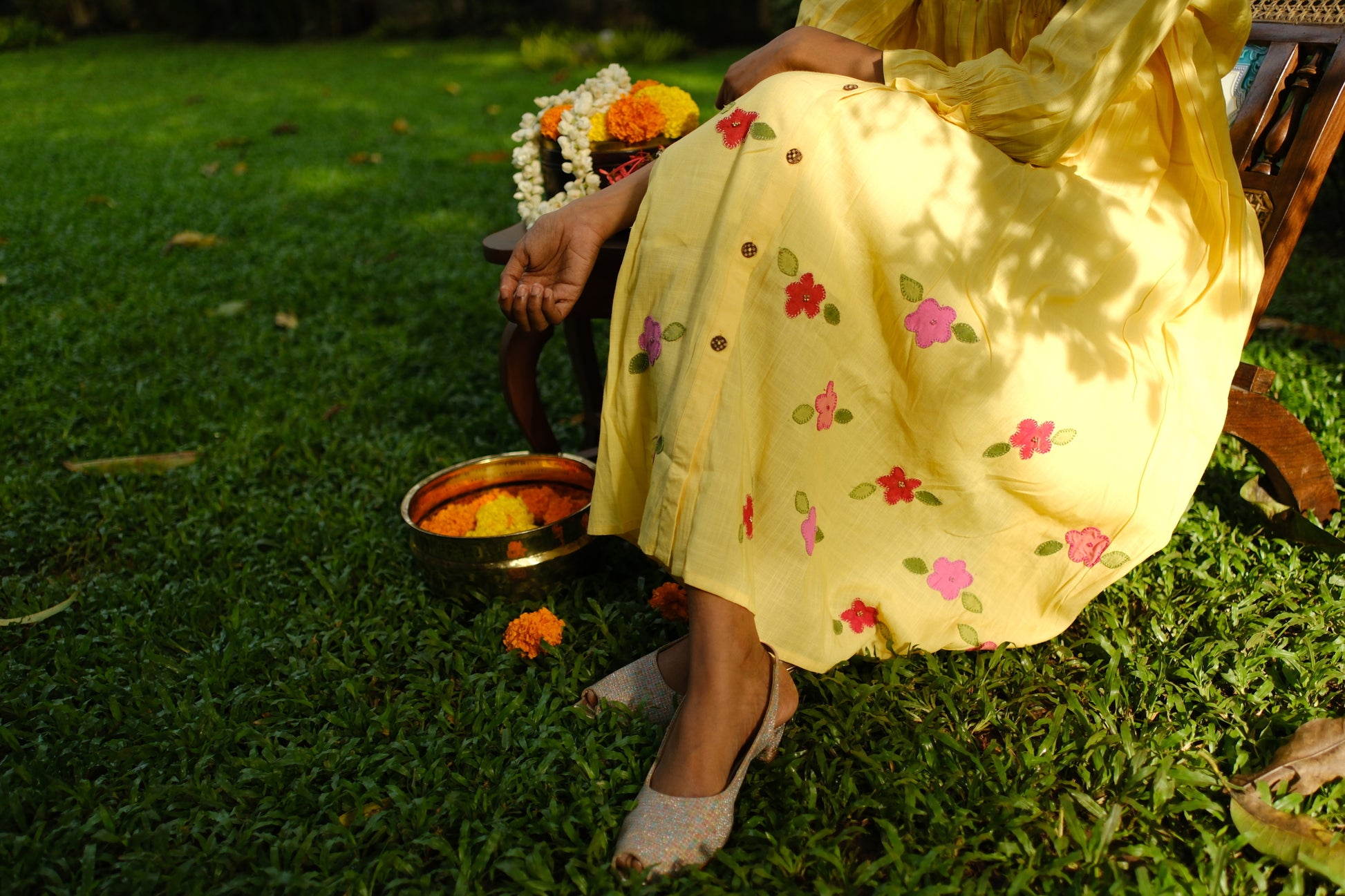 Yellow Floral Applique Dress
