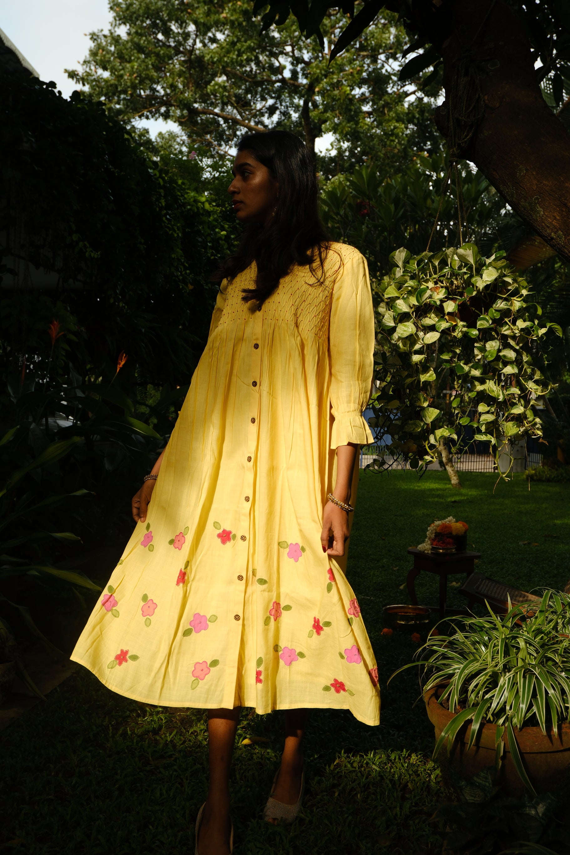 Yellow Floral Applique Dress