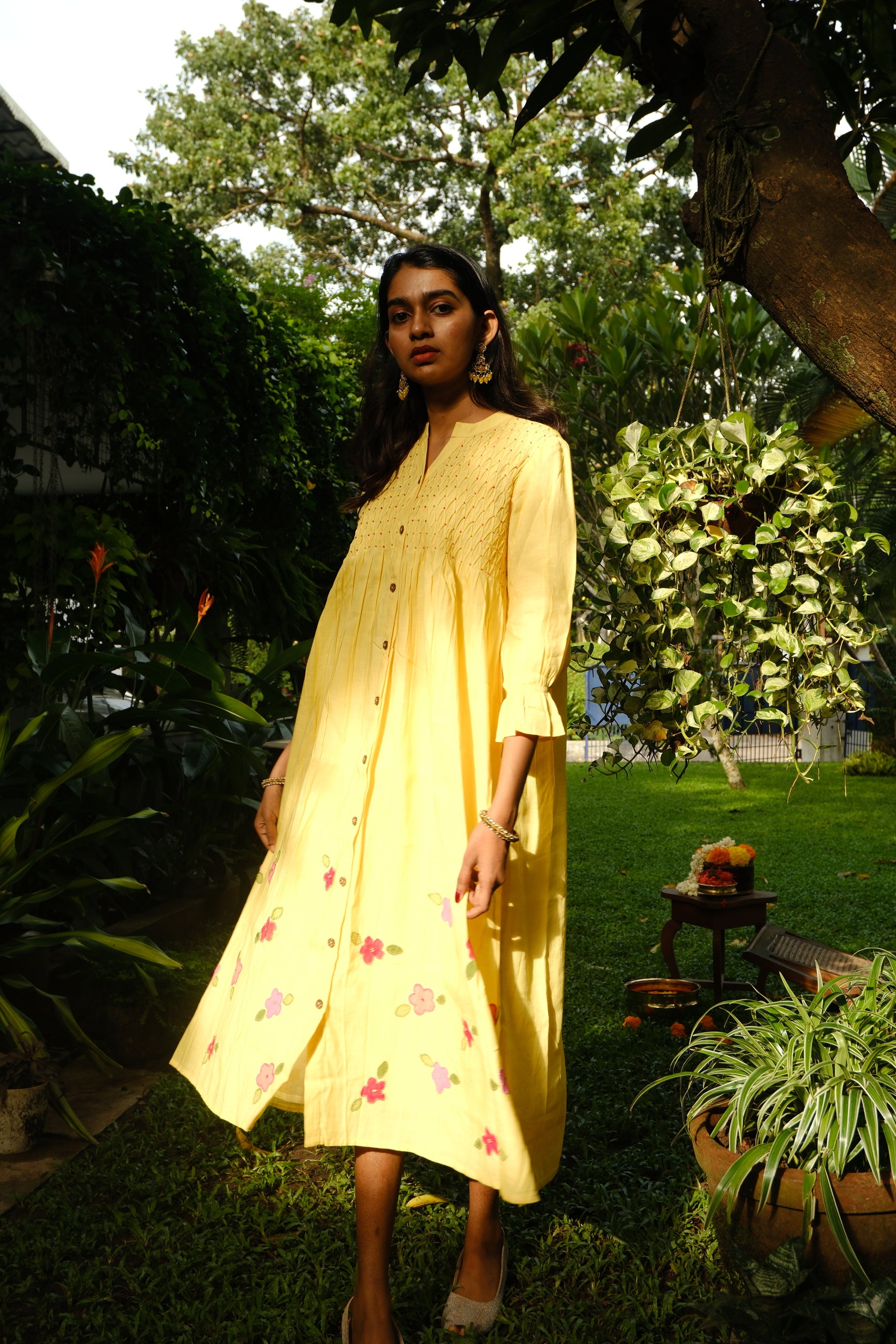 Yellow Floral Applique Dress