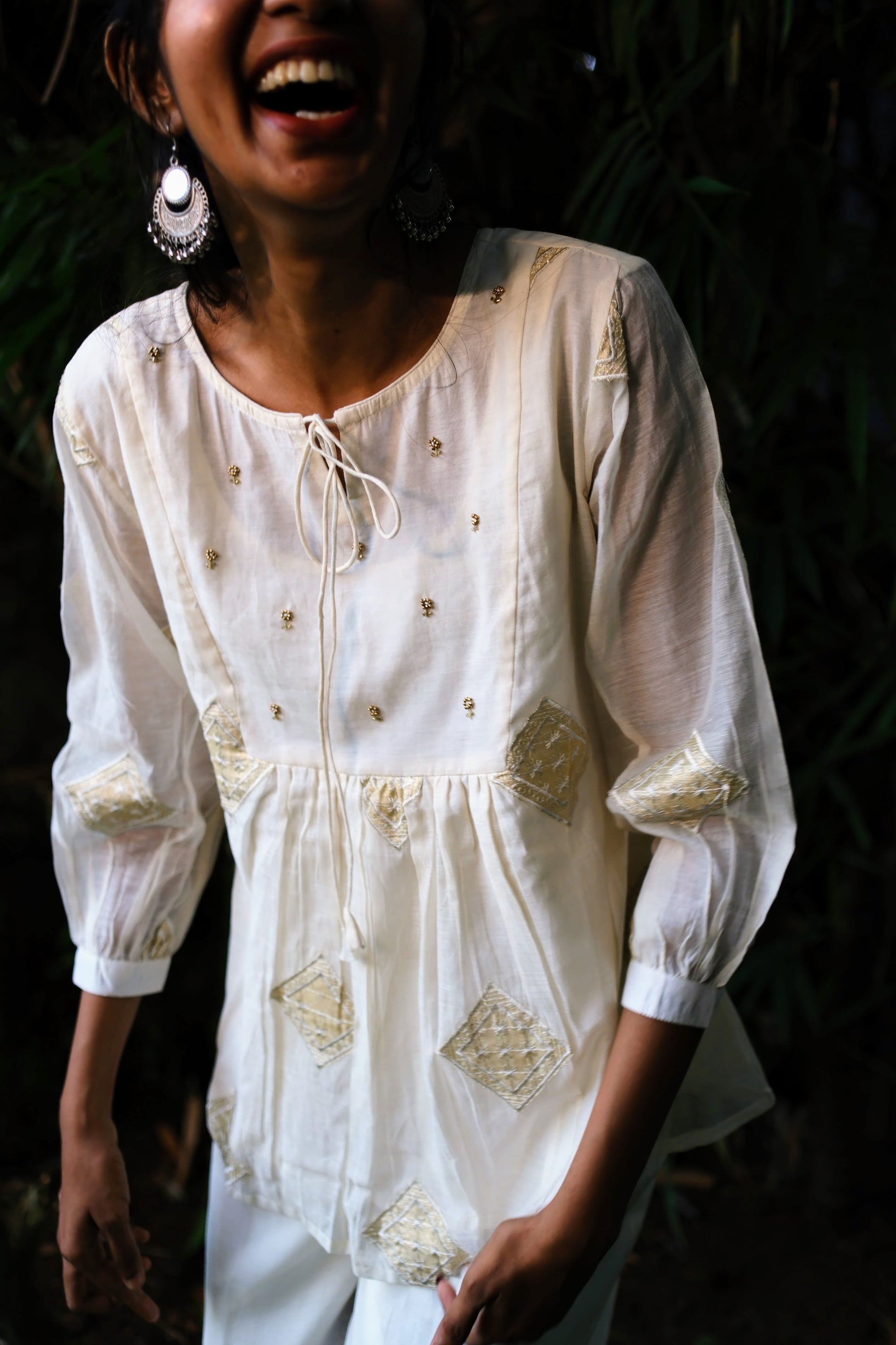 Chanderi Silk off white top w/ embroidery
