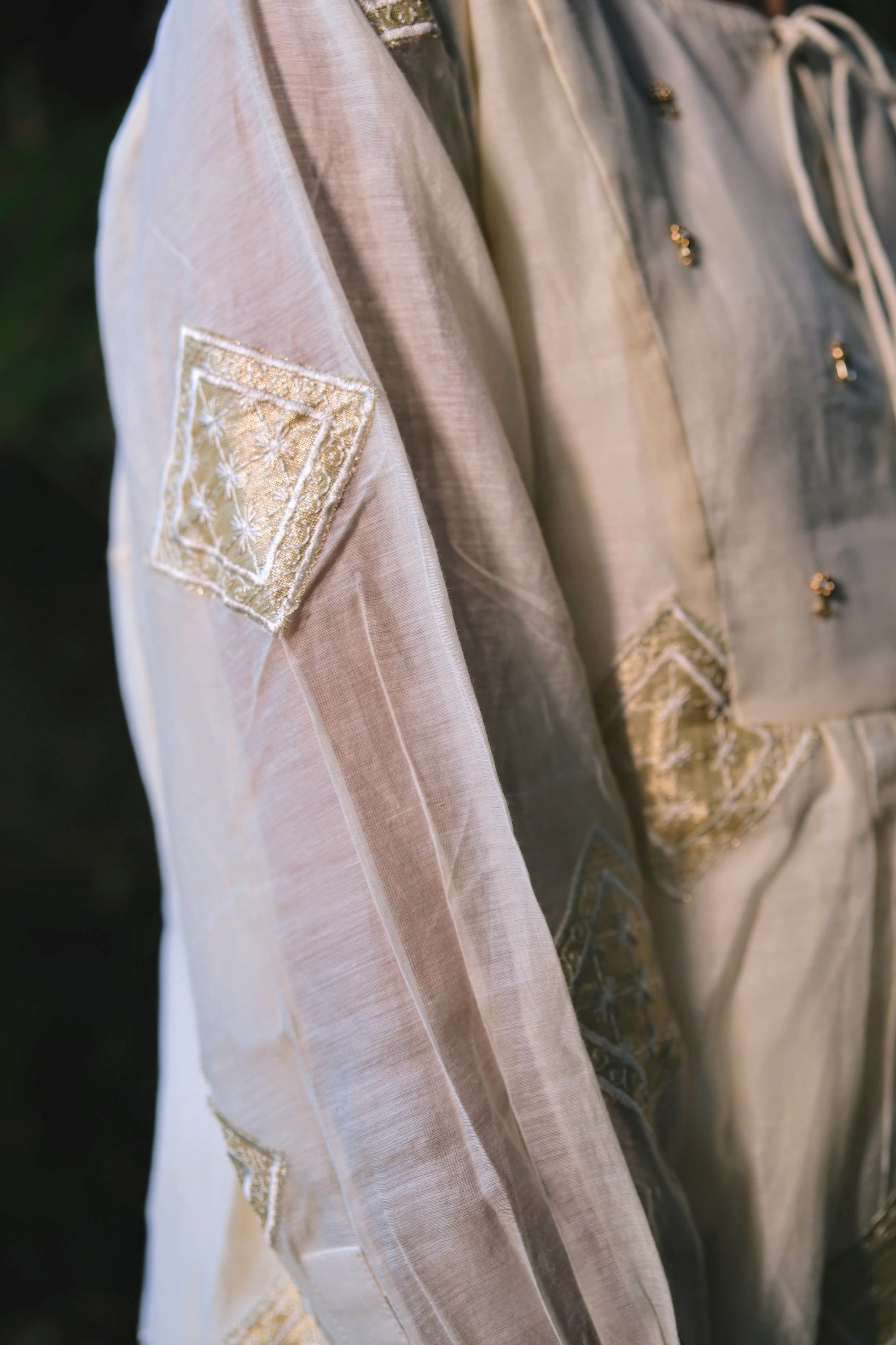 Chanderi Silk off white top w/ embroidery