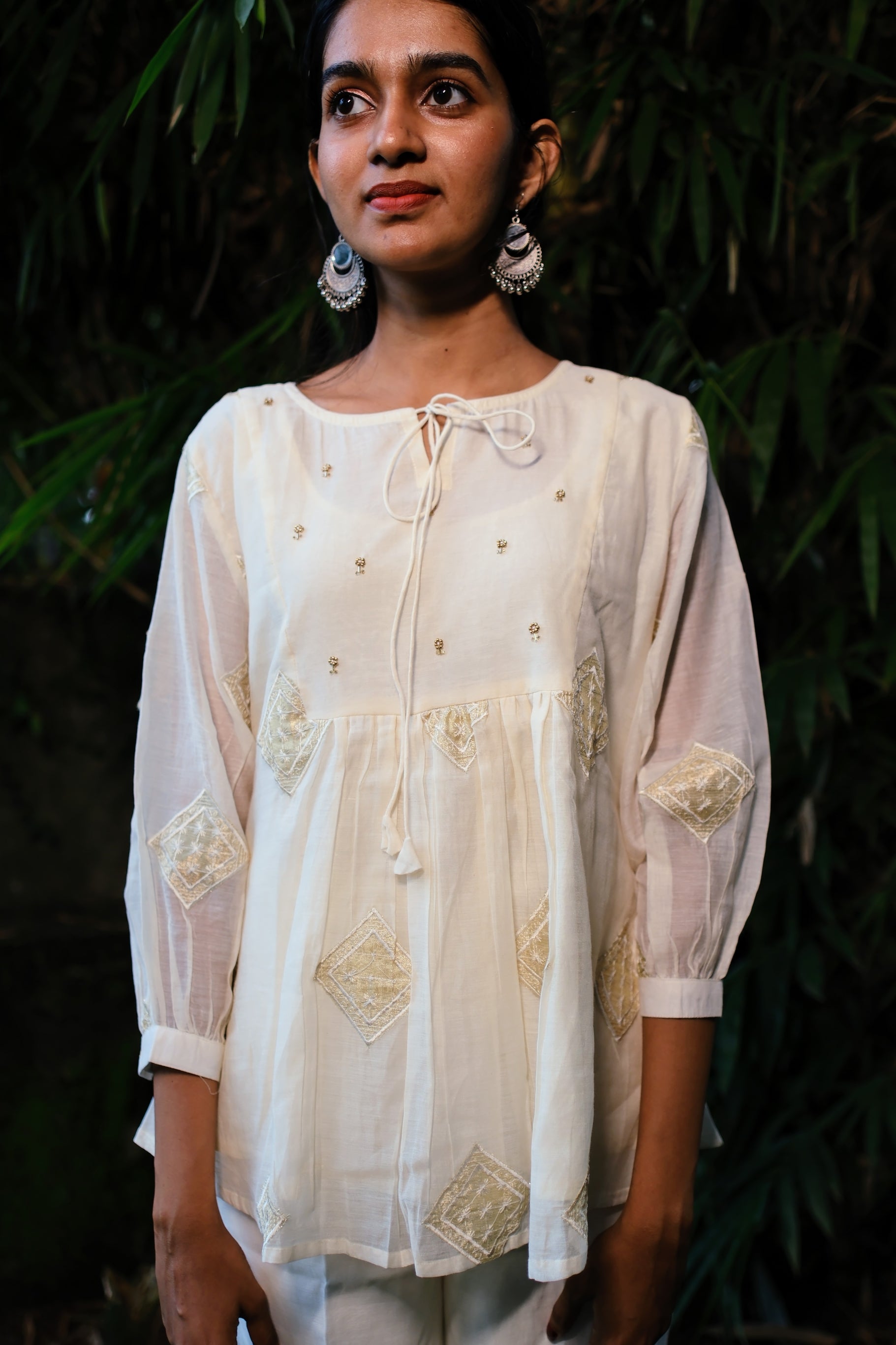Chanderi Silk off white top w/ embroidery