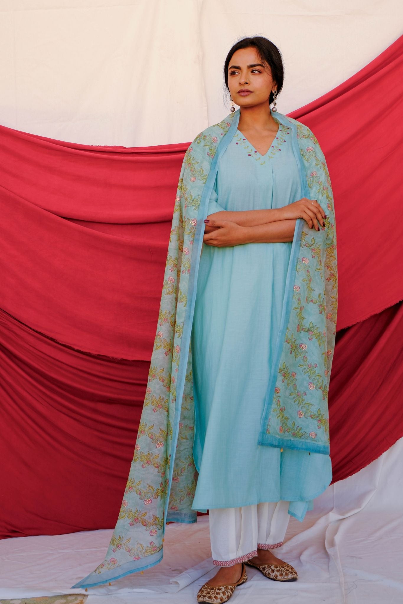 Kaftan Kurta Set - Blue - 3pc Set