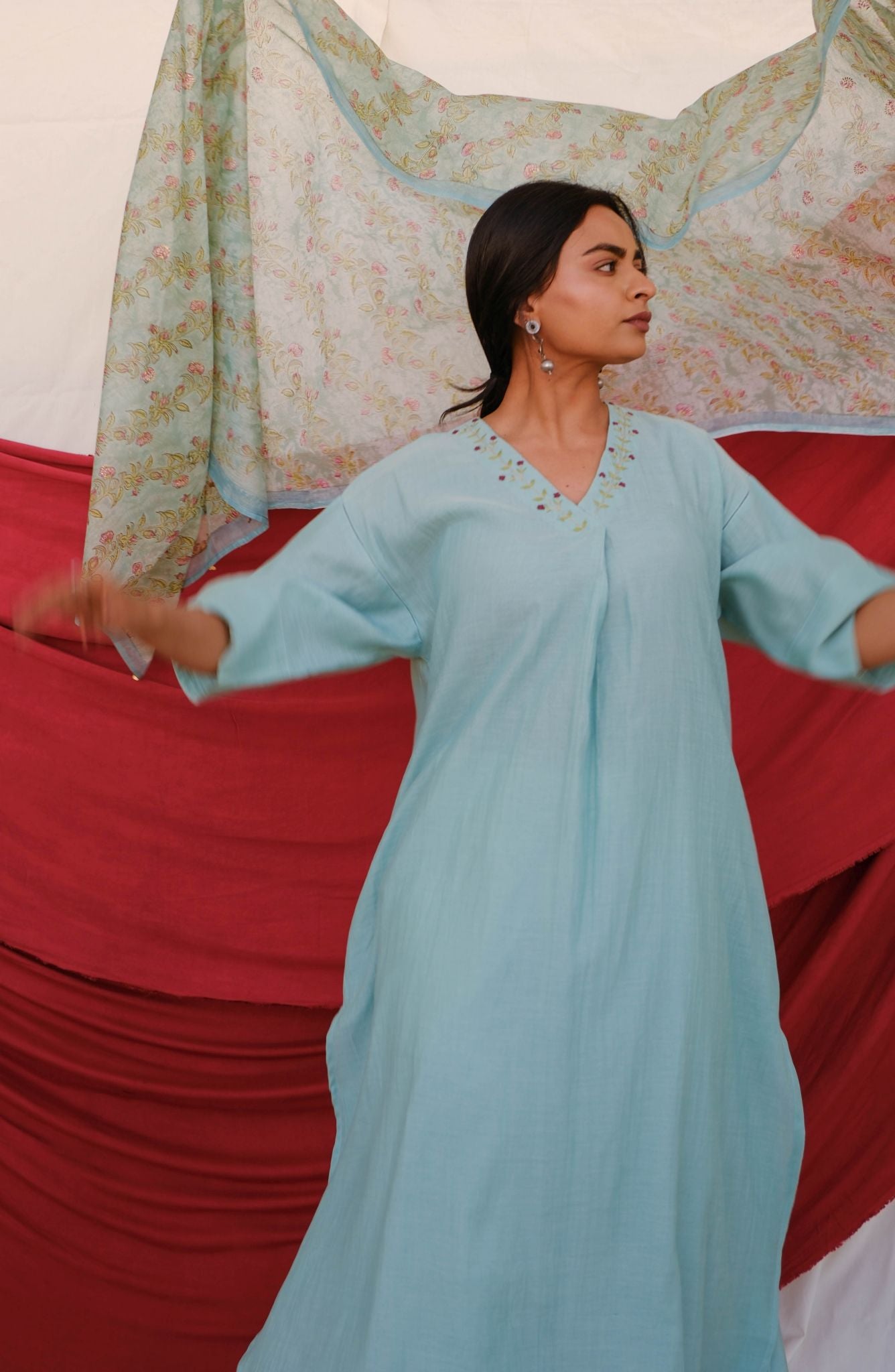 Kaftan Kurta Set - Blue - 3pc Set