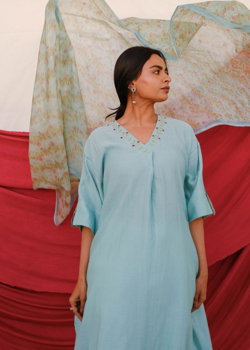 Kaftan Kurta Set - Blue - 3pc Set