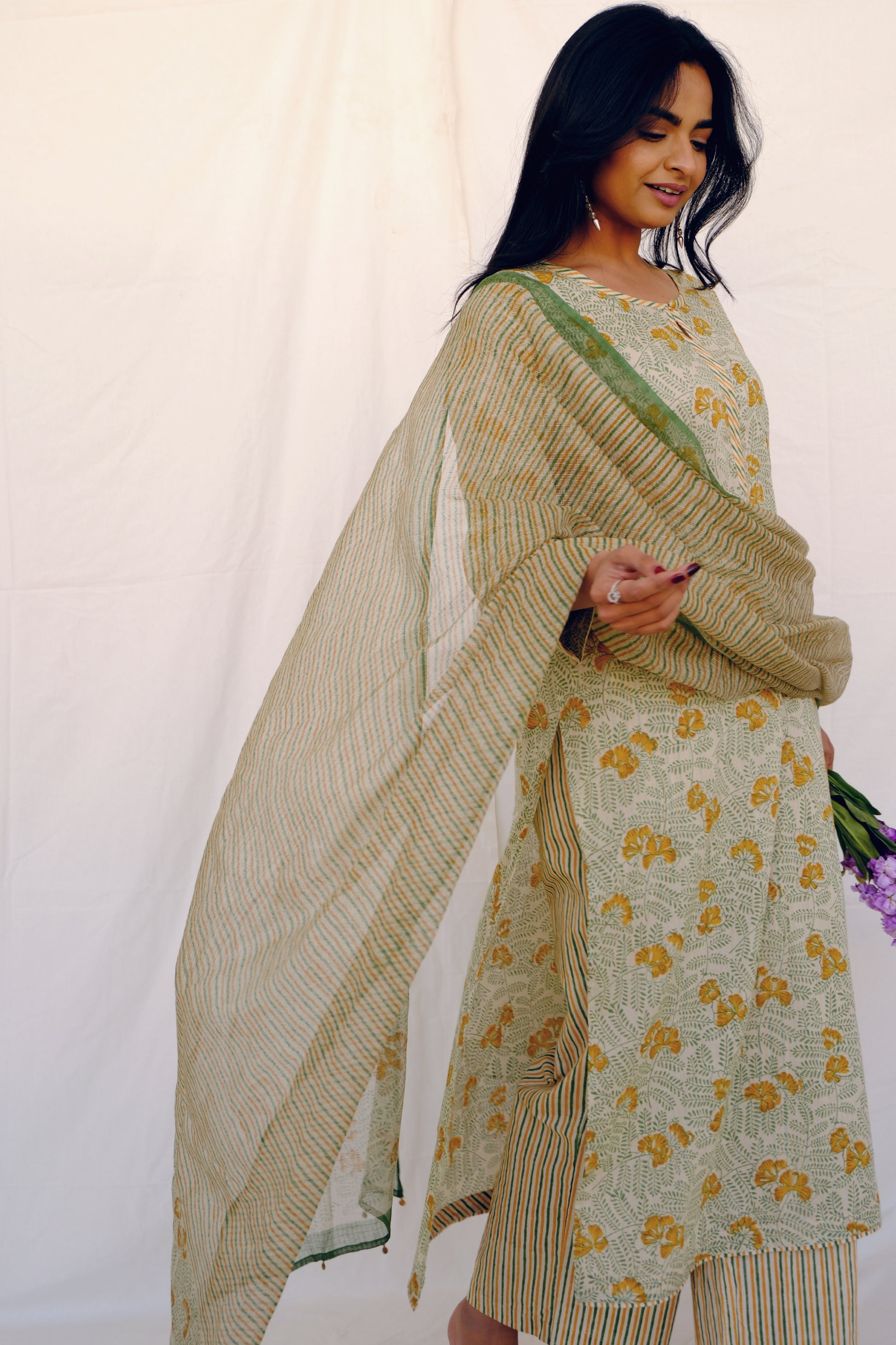 Flame Tree Straight Cut Kurta Set - Beige