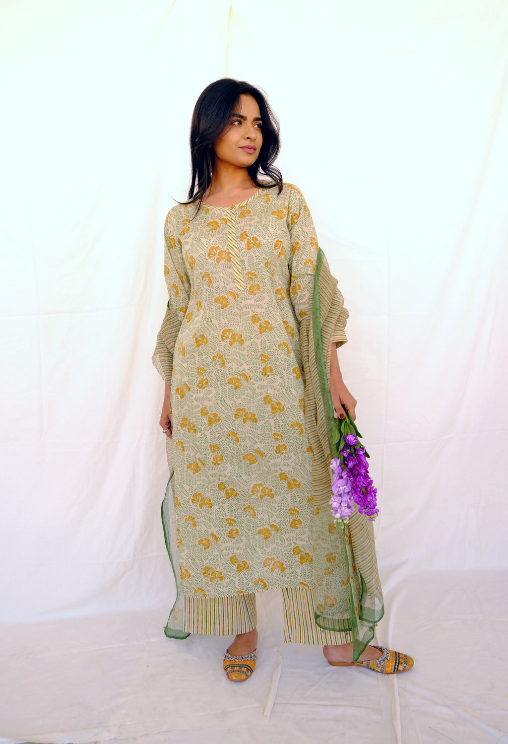 Flame Tree Straight Cut Kurta Set - Beige