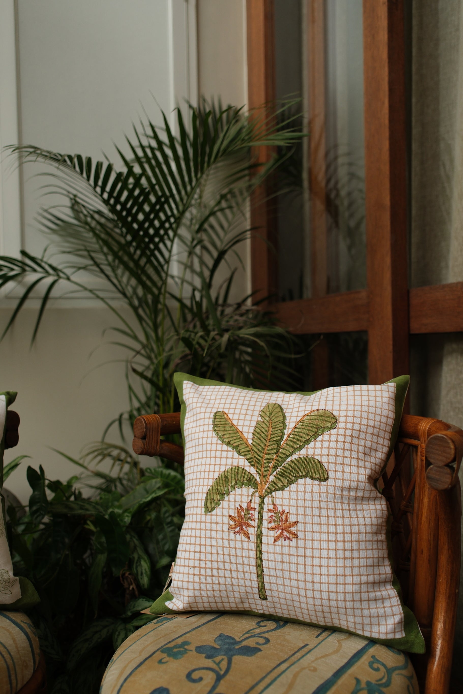 Banana Checkered Cushion Cover