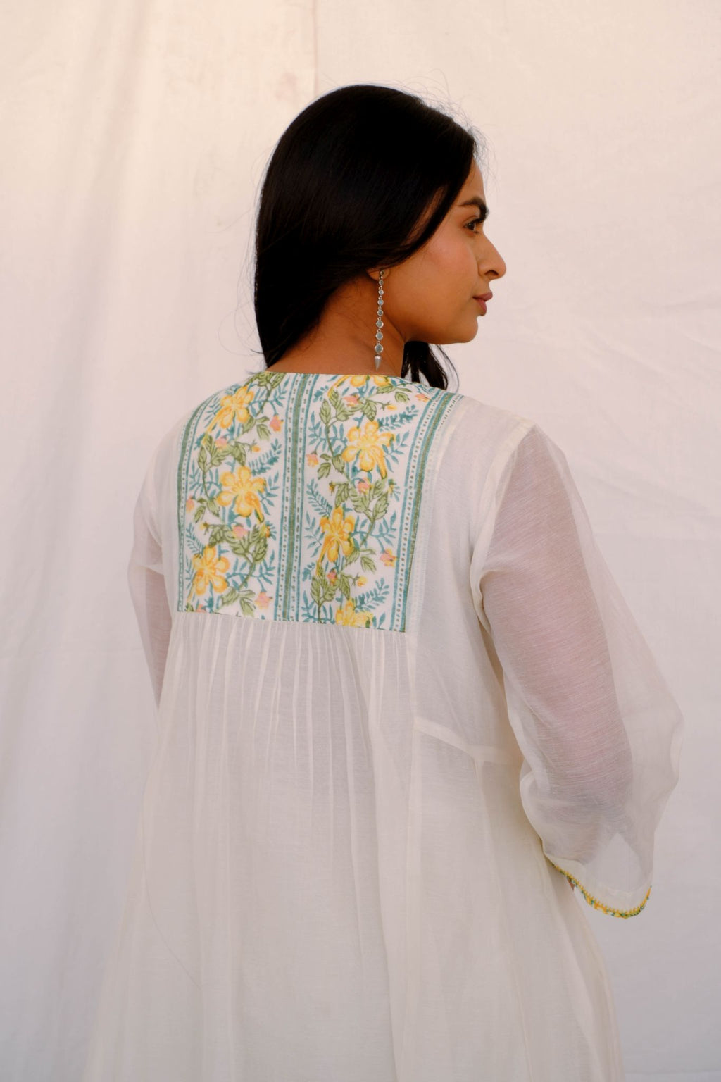 Peacock Flower Anarkali Kurta Set - Yellow