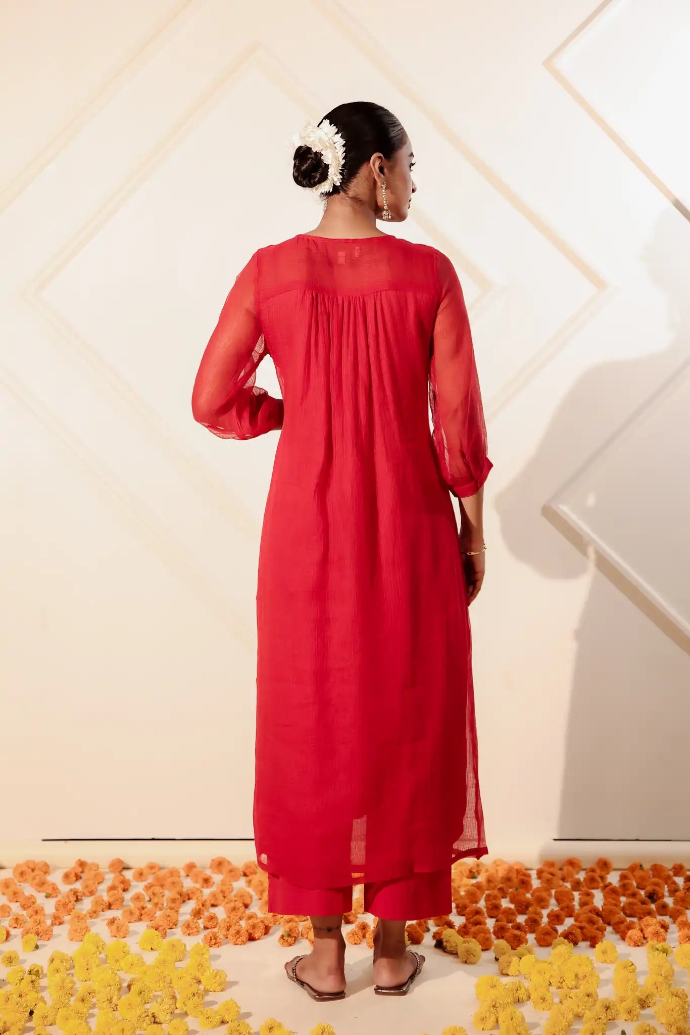 Red Kota Kurta with Rogan art