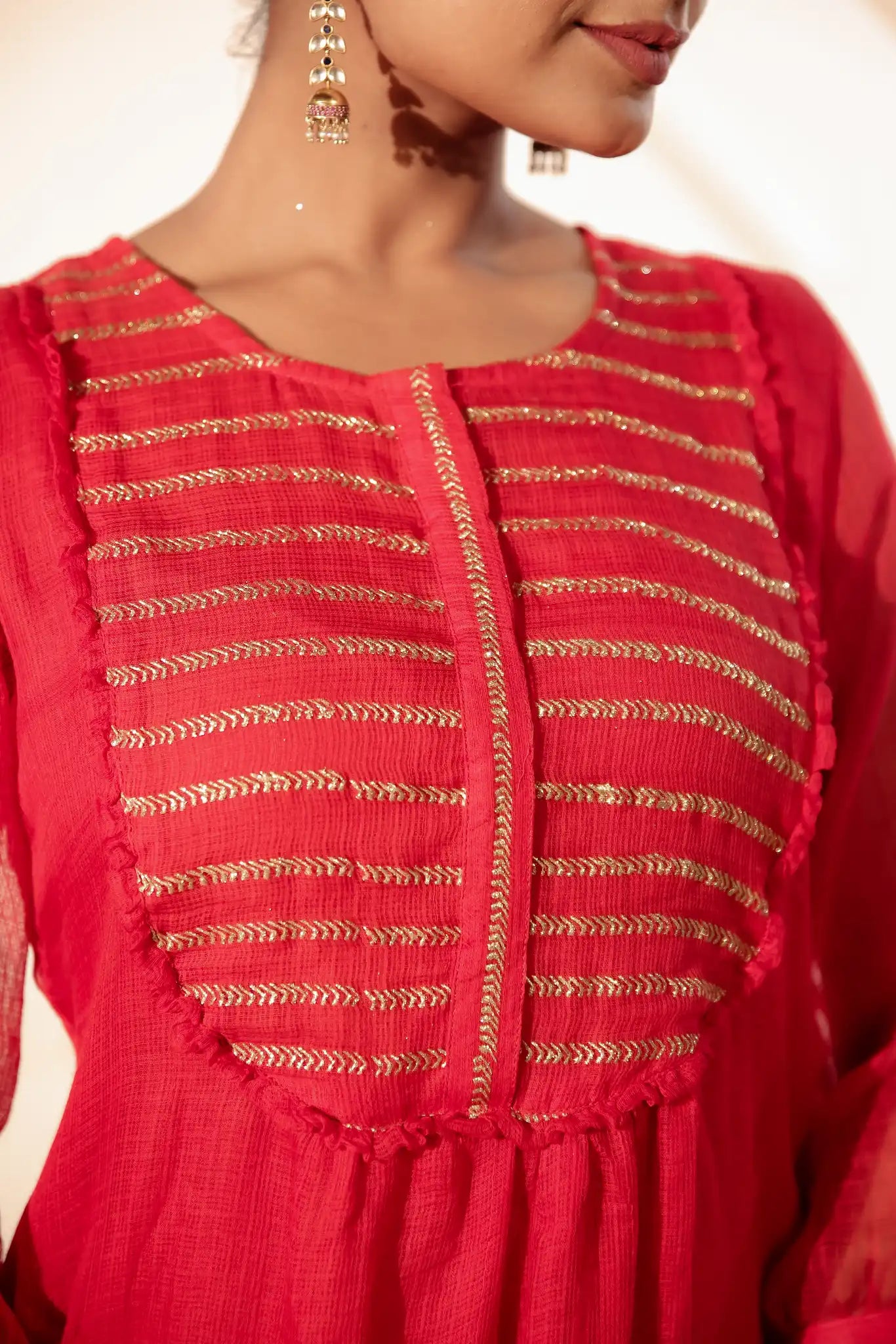 Red Kota Kurta with Rogan art