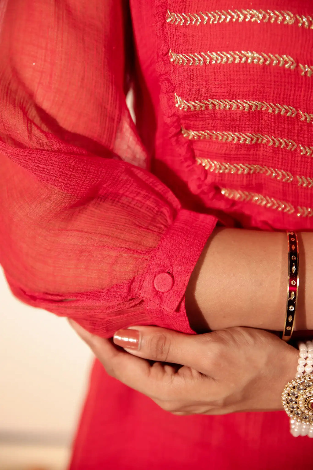 Red Kota Kurta with Rogan art