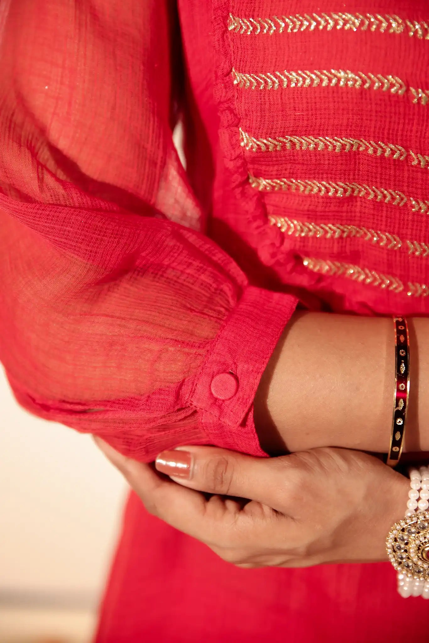 Red Kota Kurta with Rogan art
