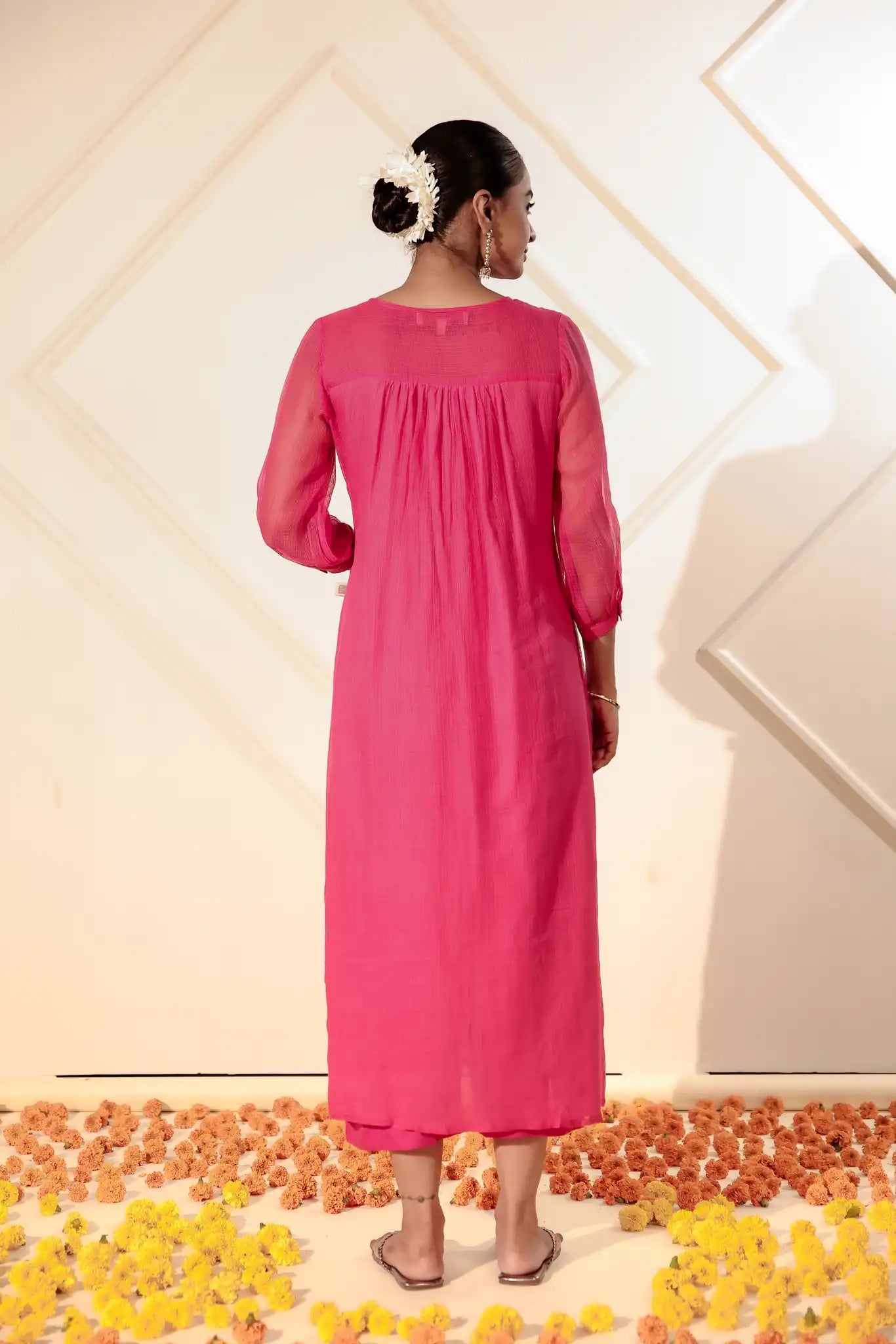 Rani Pink Kota Kurta with Rogan art