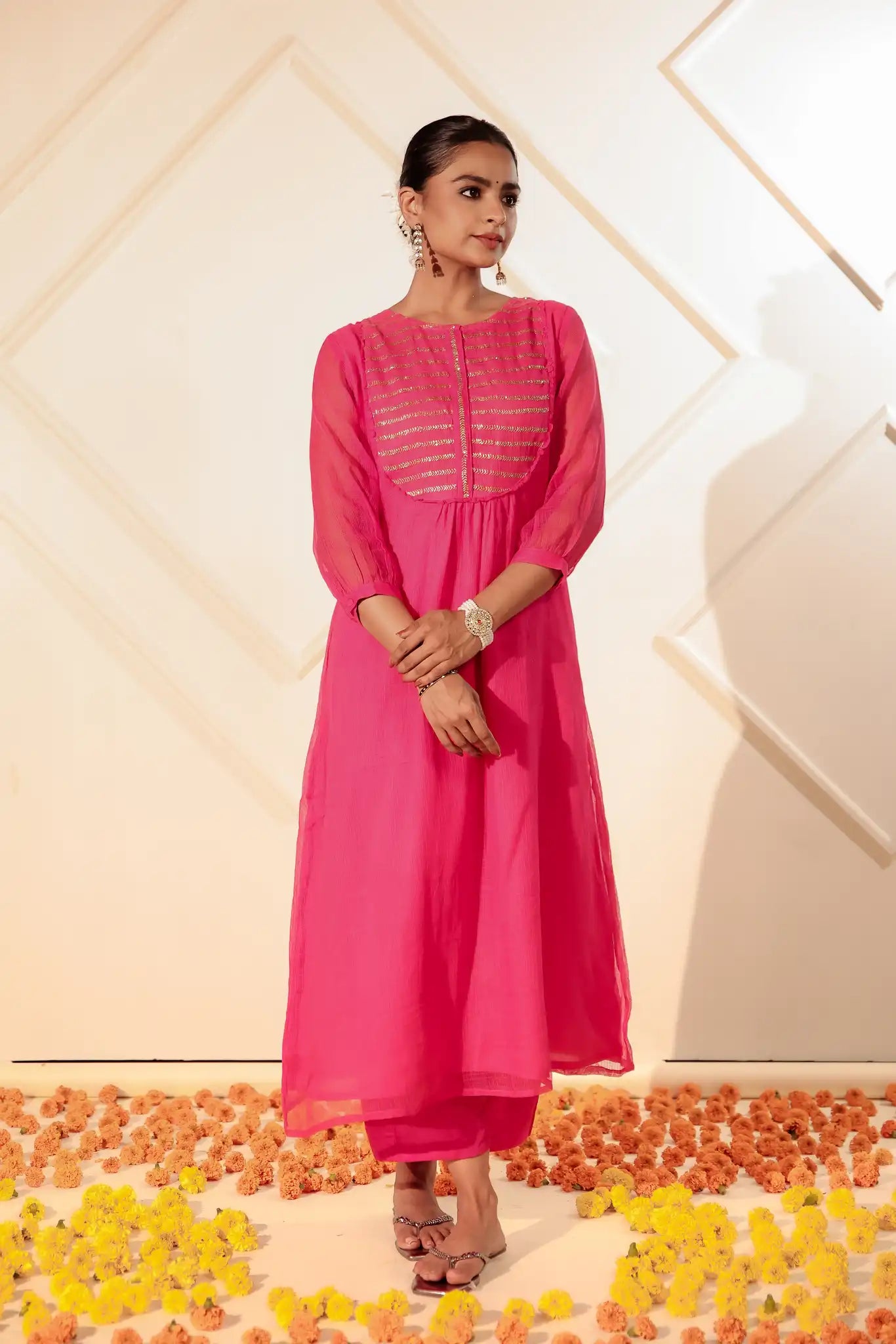 Rani Pink Kota Kurta with Rogan art