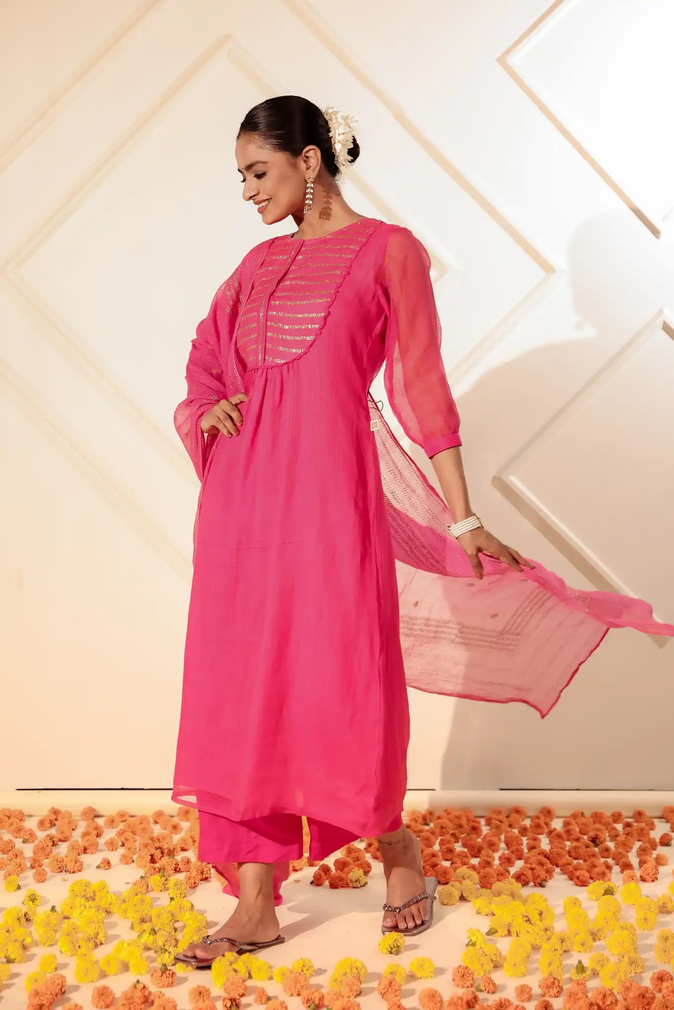 Rani Pink Kota Kurta with Rogan art