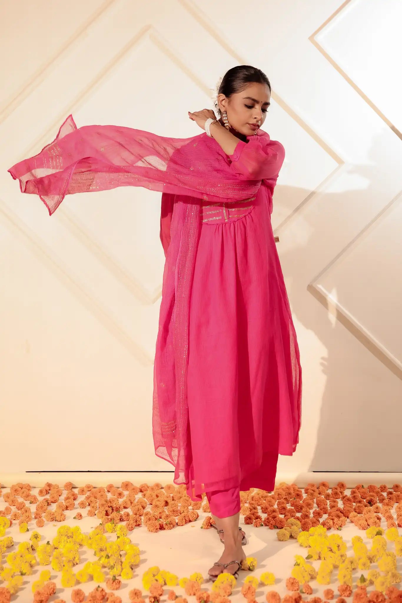 Rani Pink Kota Kurta with Rogan art
