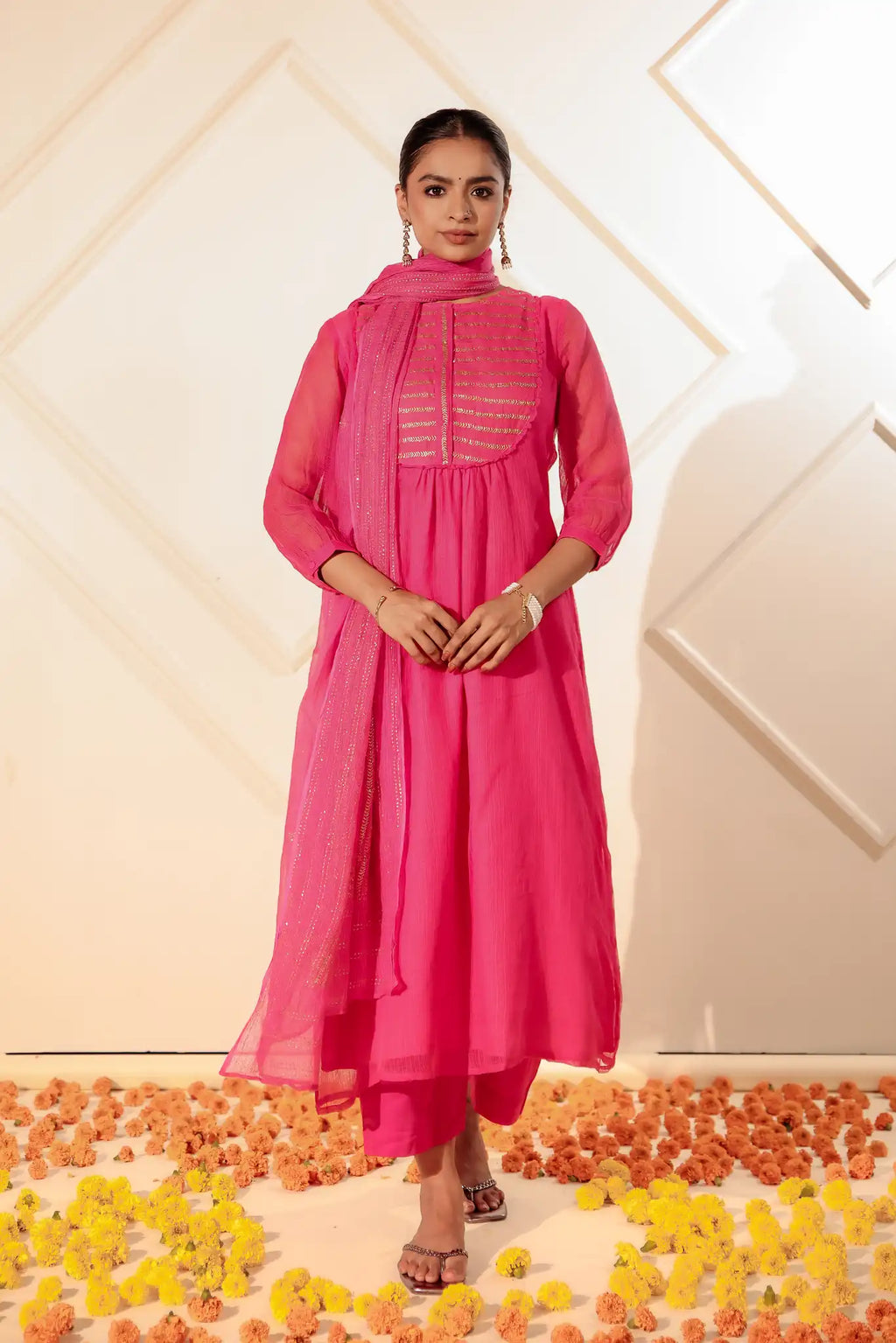Rani Pink Kota Kurta with Rogan art