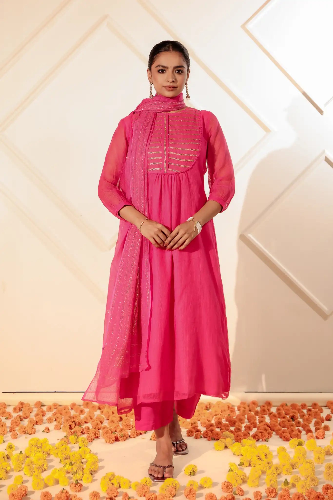 Rani Pink Kota Kurta with Rogan art