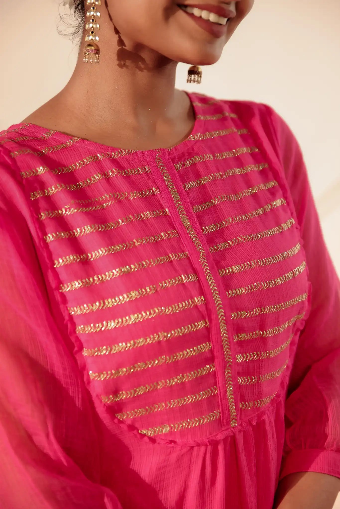 Rani Pink Kota Kurta with Rogan art