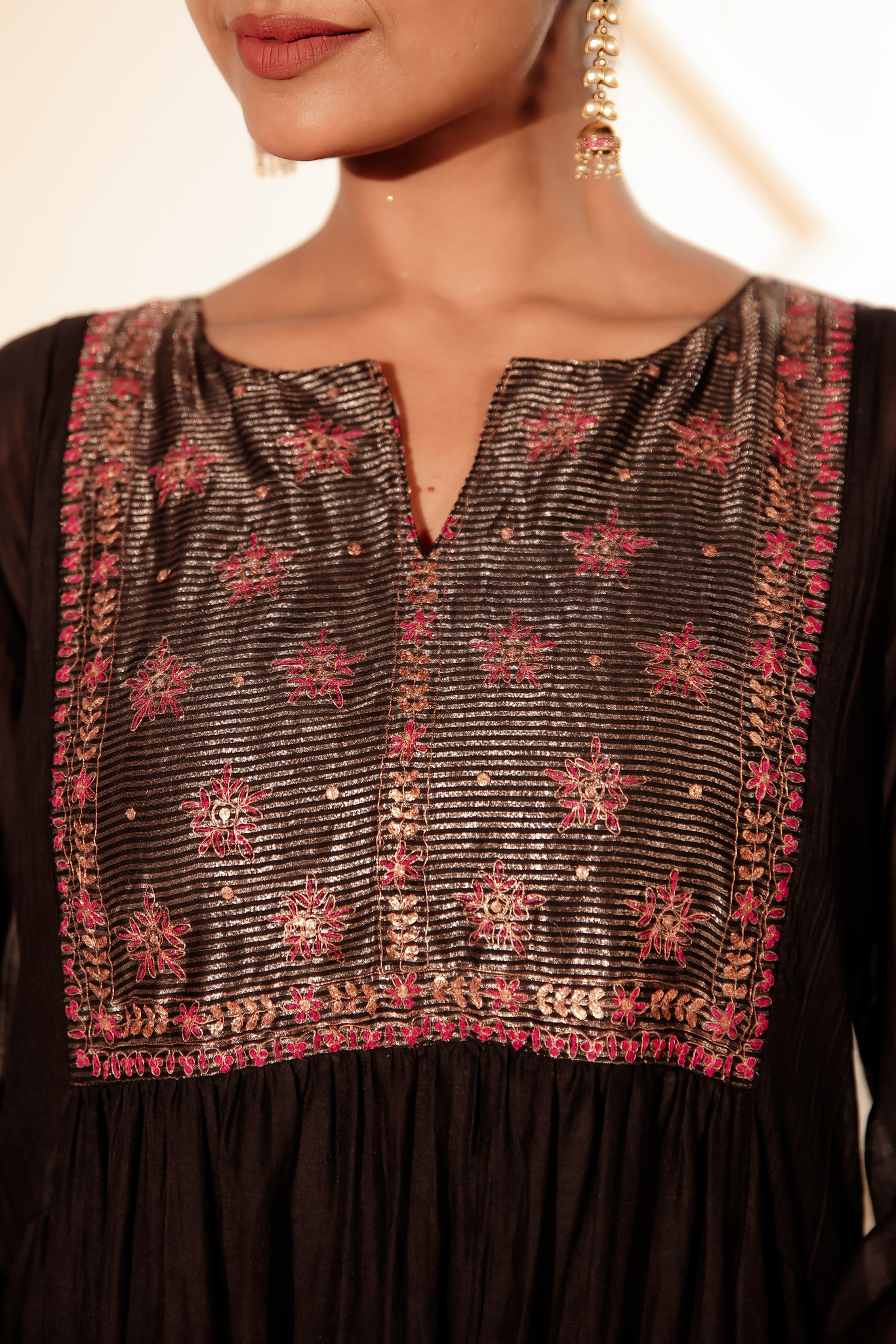 Black Chanderi Kurta with Pitan work