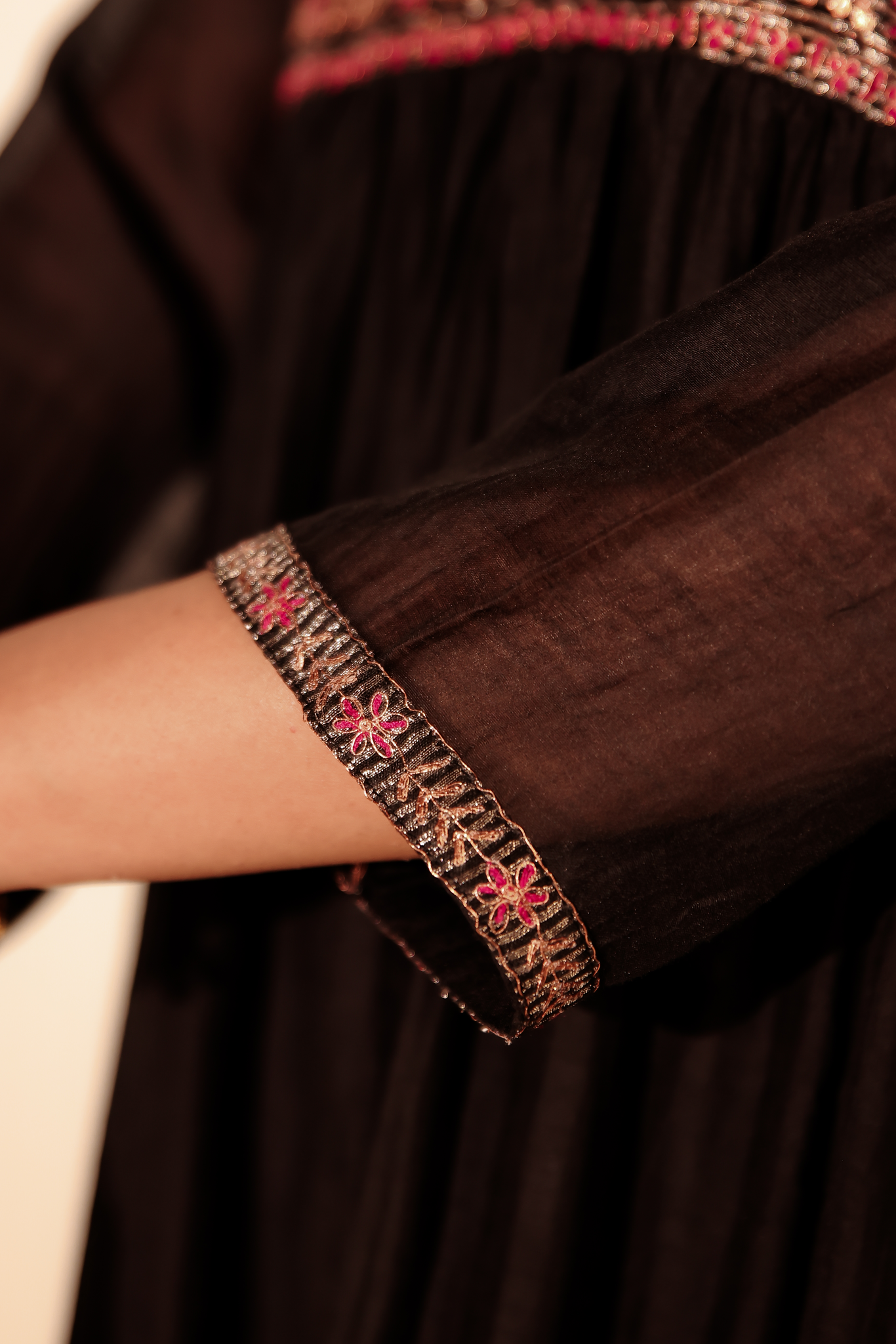 Black Chanderi Kurta with Pitan work