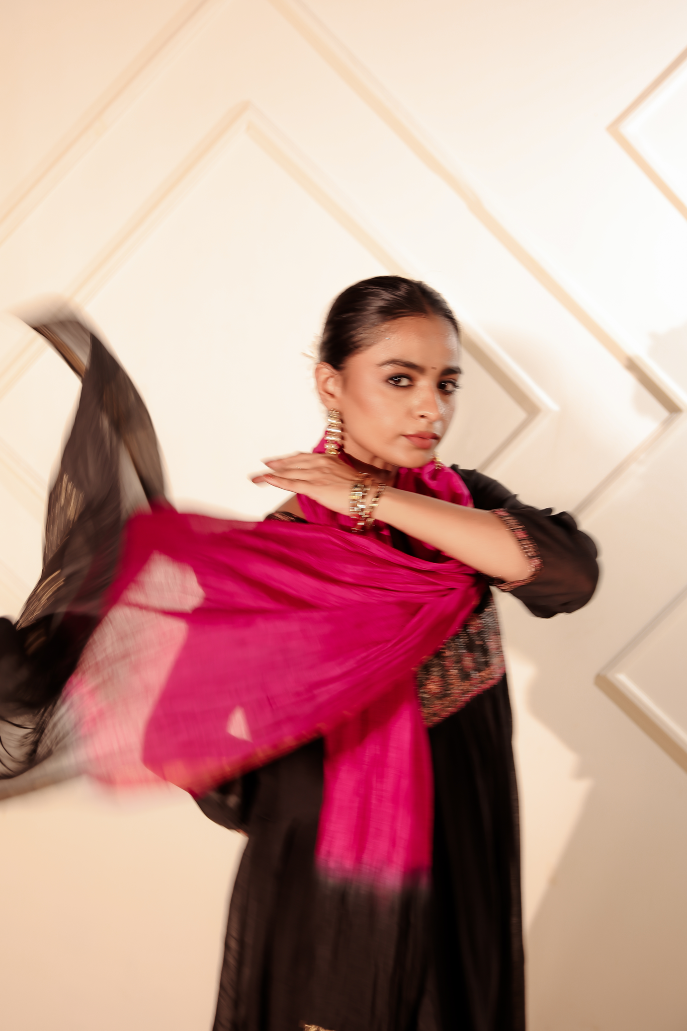 Black Chanderi Kurta with Pitan work