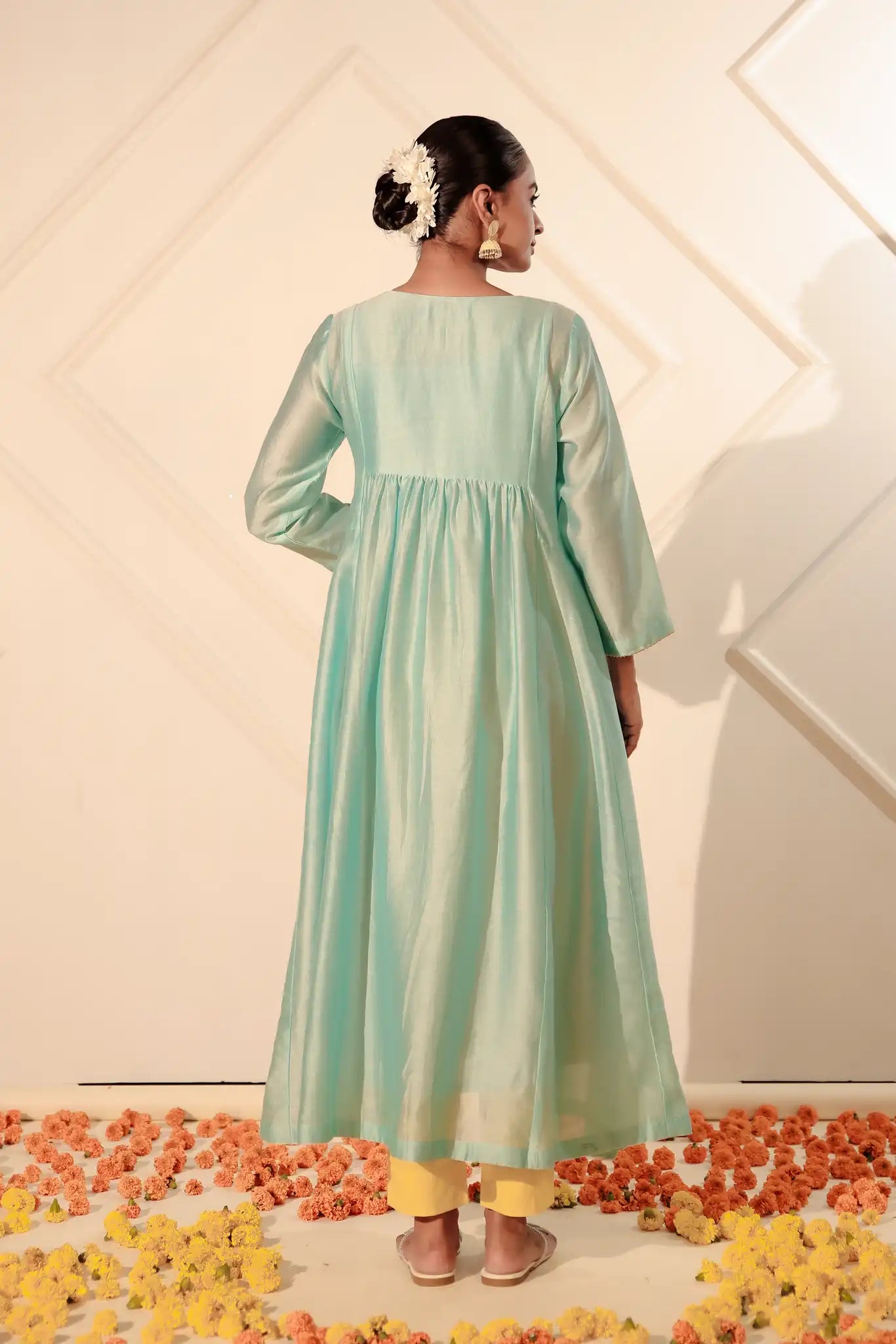 Artic Blue Chanderi Kurta with Pitan Work