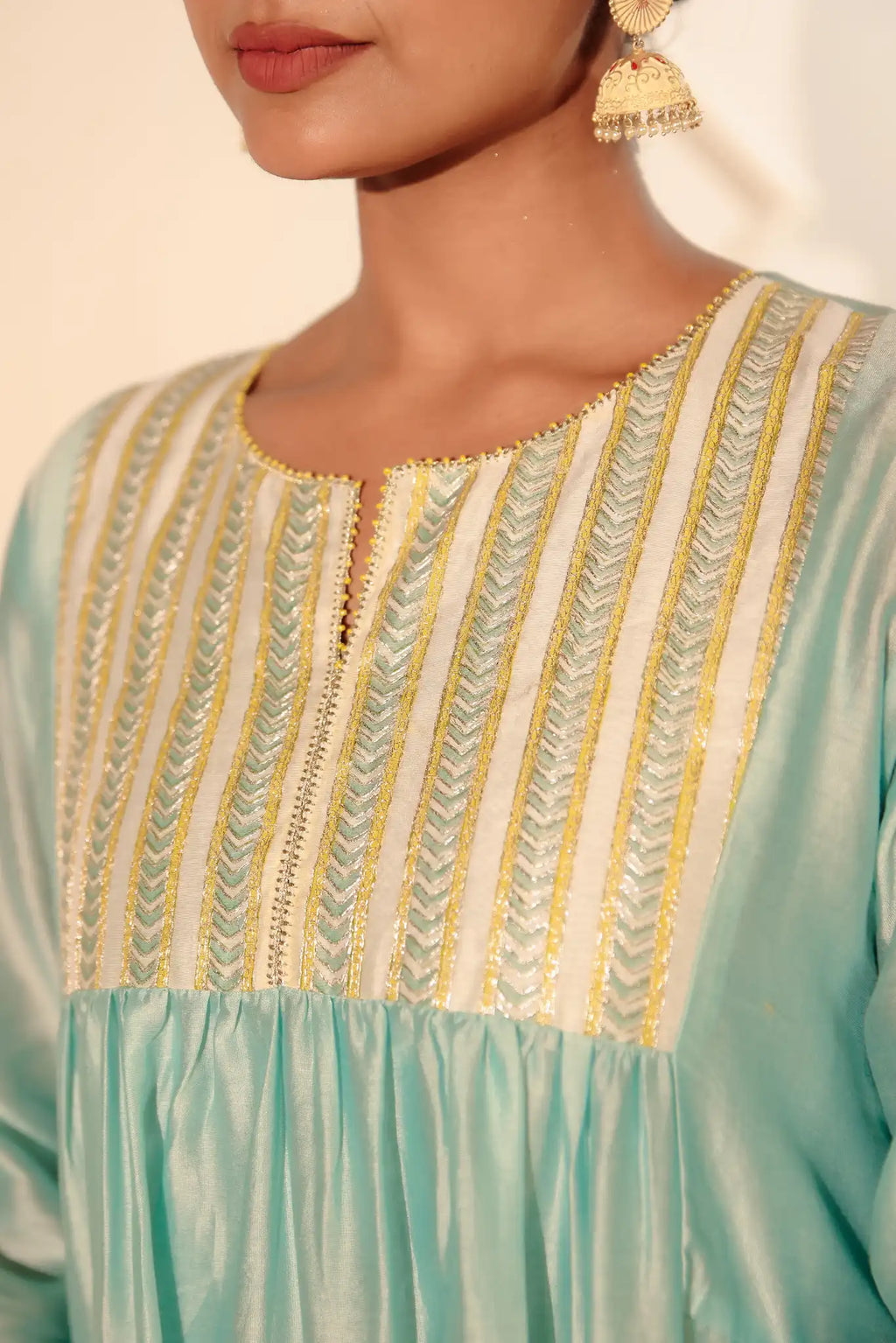 Artic Blue Chanderi Kurta with Pitan Work