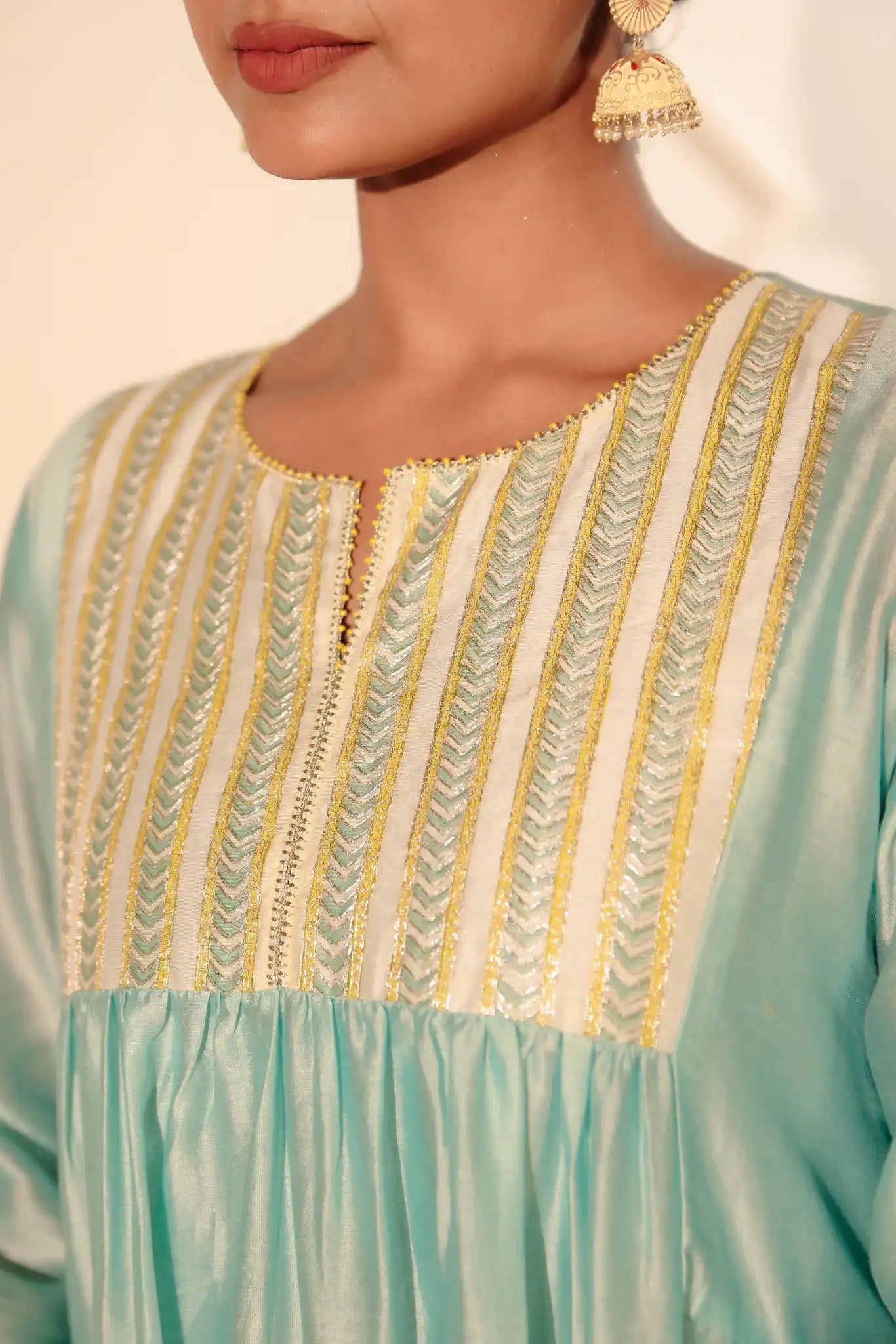 Artic Blue Chanderi Kurta with Pitan Work