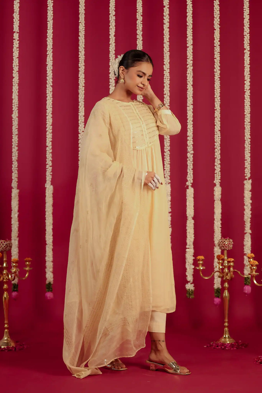 Beige Kota Kurta with Rogan art