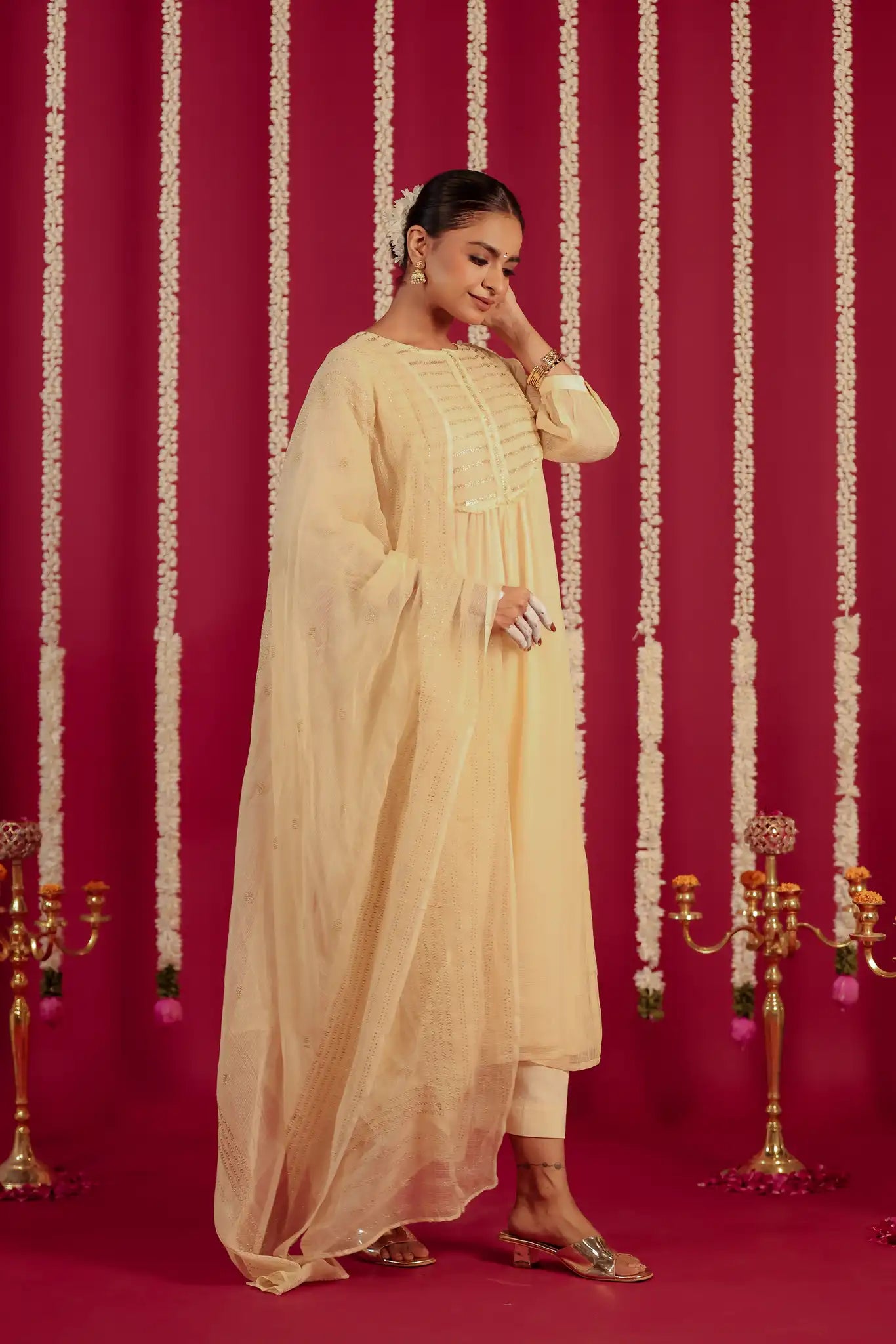 Beige Kota Kurta with Rogan art
