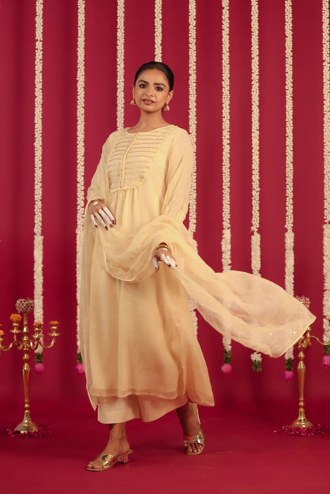 Beige Kota Kurta with Rogan art