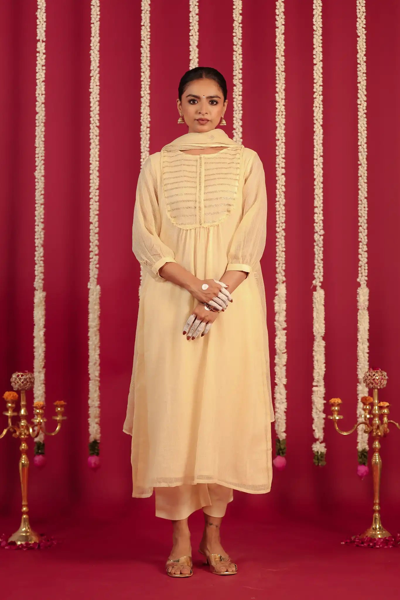 Beige Kota Kurta with Rogan art