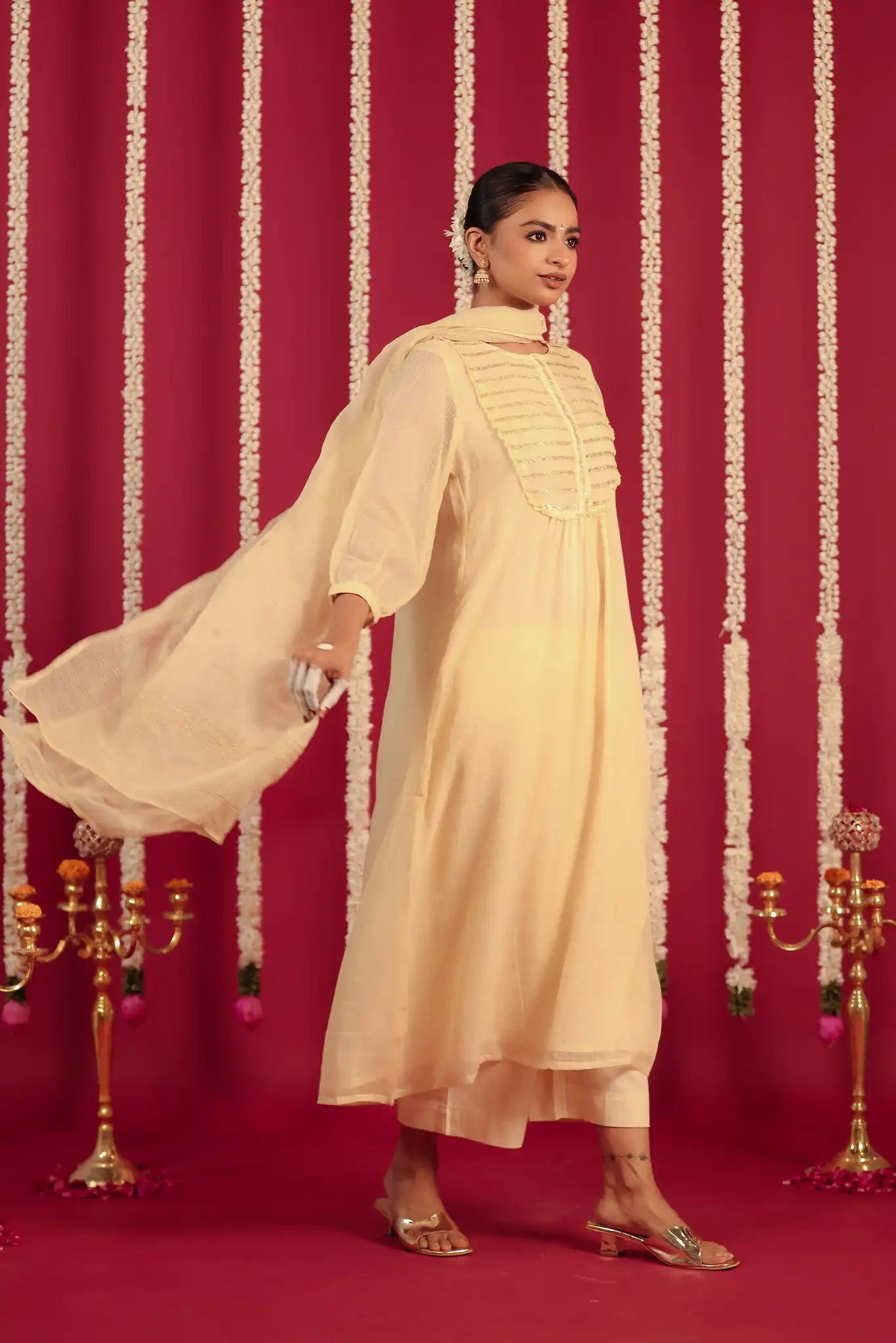 Beige Kota Kurta with Rogan art
